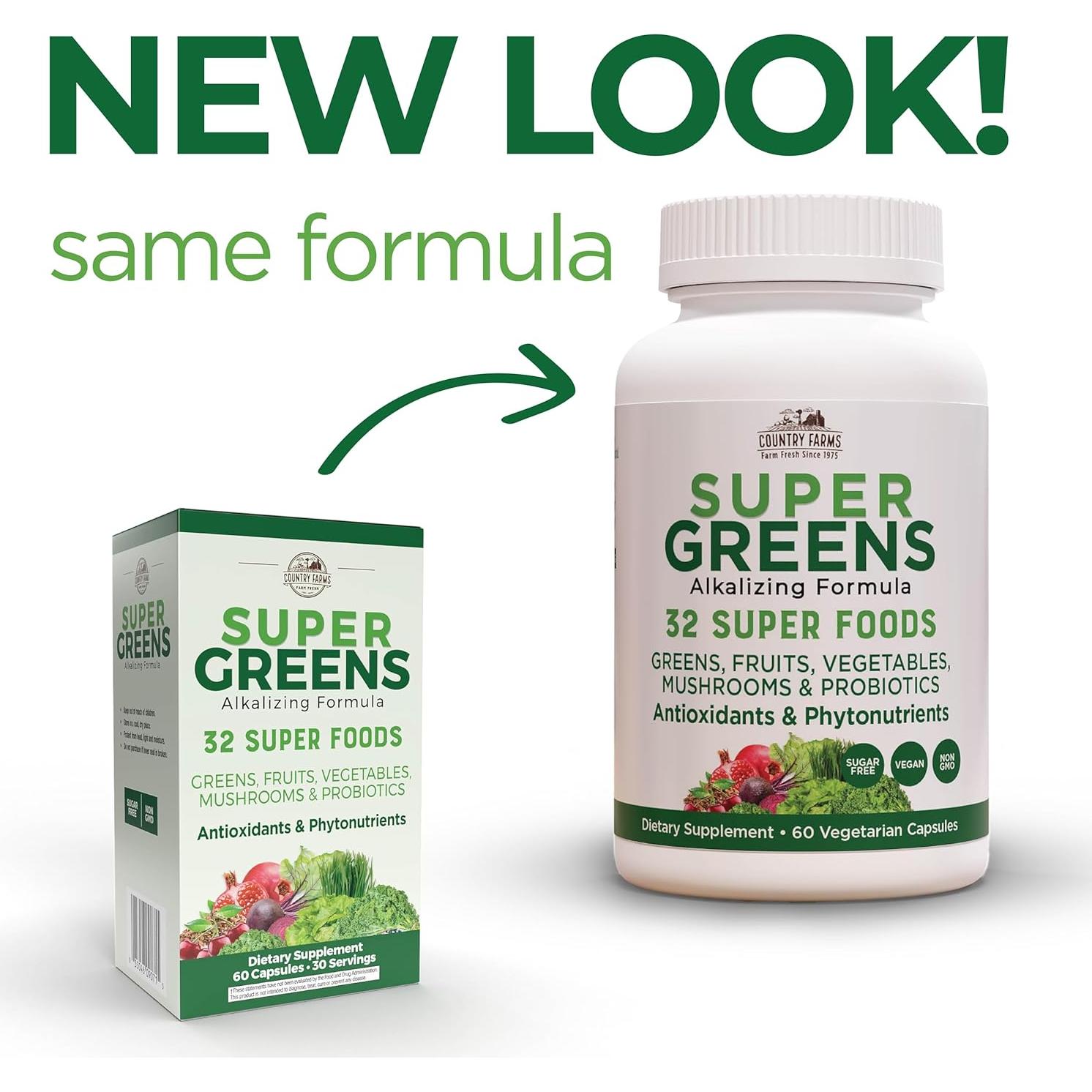 Cápsulas Vegetales Super Greens Country Farms 32 Superalimentos