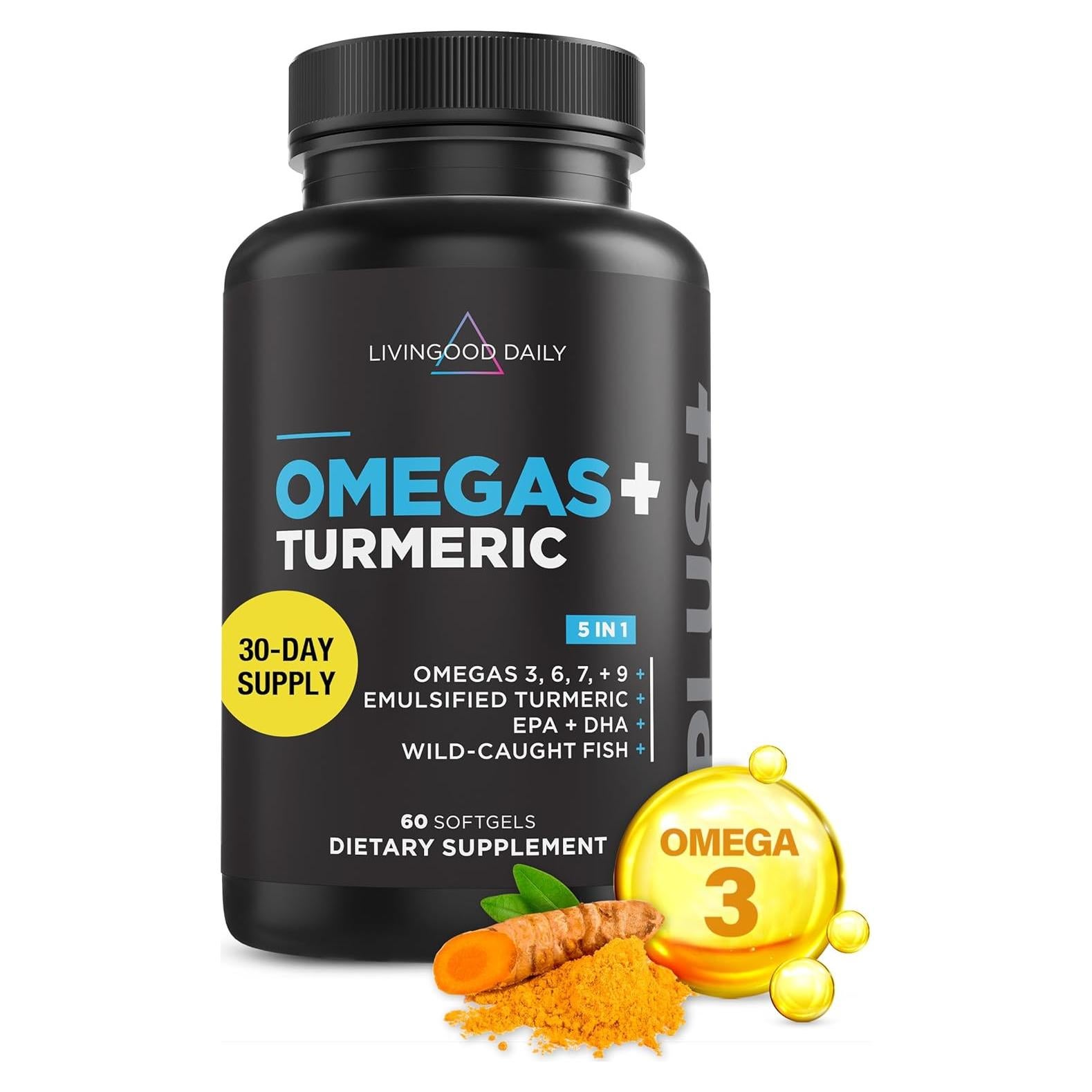 Suplemento Omega 3 6 9 Livingood Daily con Cúrcuma 60 Cápsulas