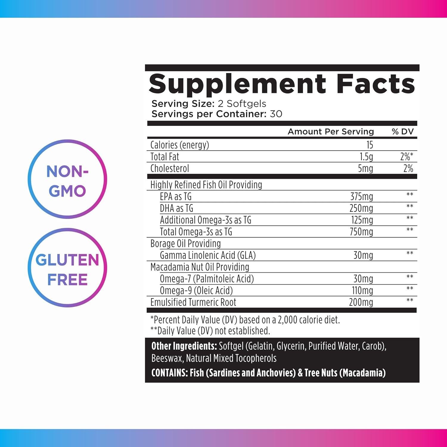 Suplemento Omega 3 6 9 Livingood Daily con Cúrcuma 60 Cápsulas