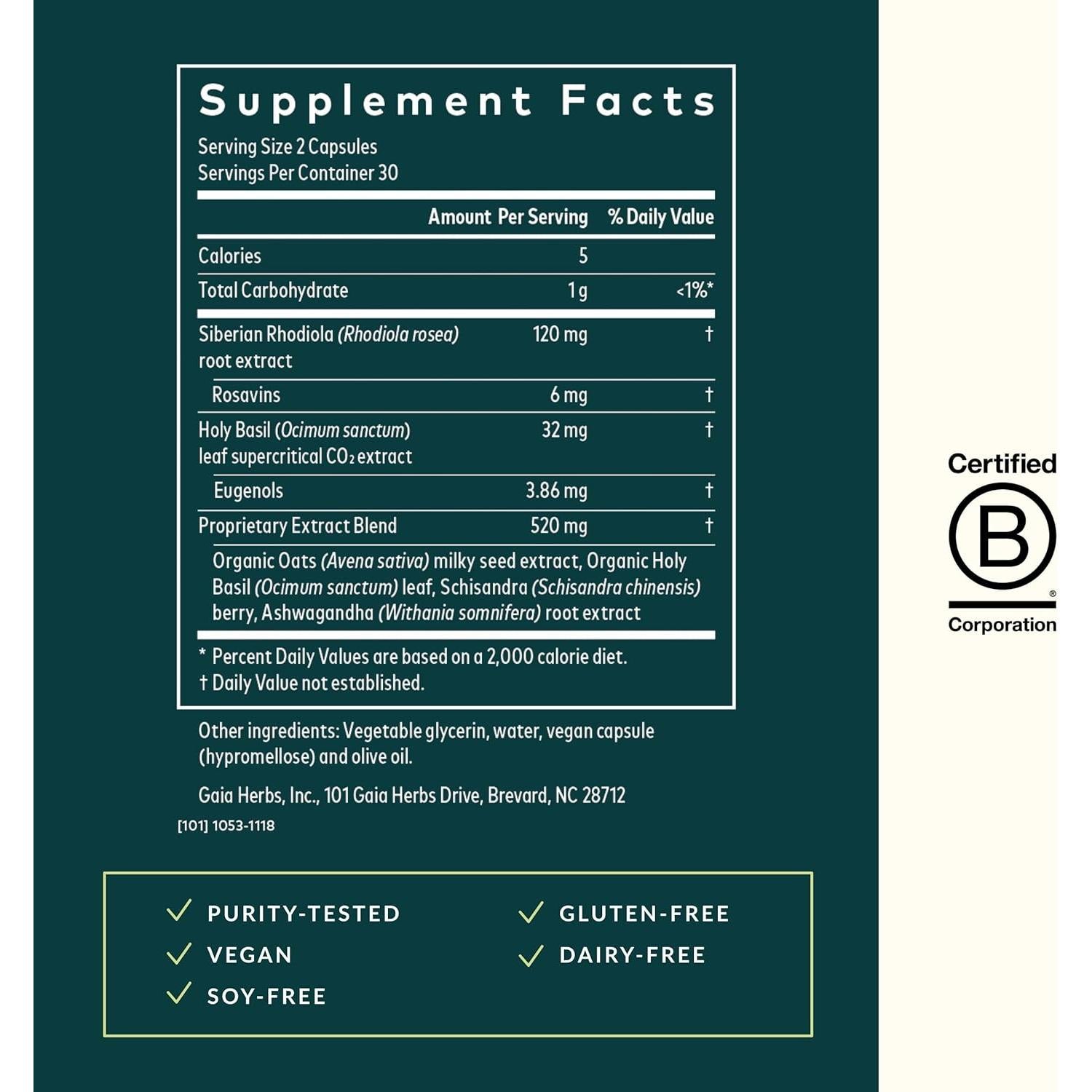 Suplemento Herbal Gaia Herbs Salud Adrenal 60 Cápsulas