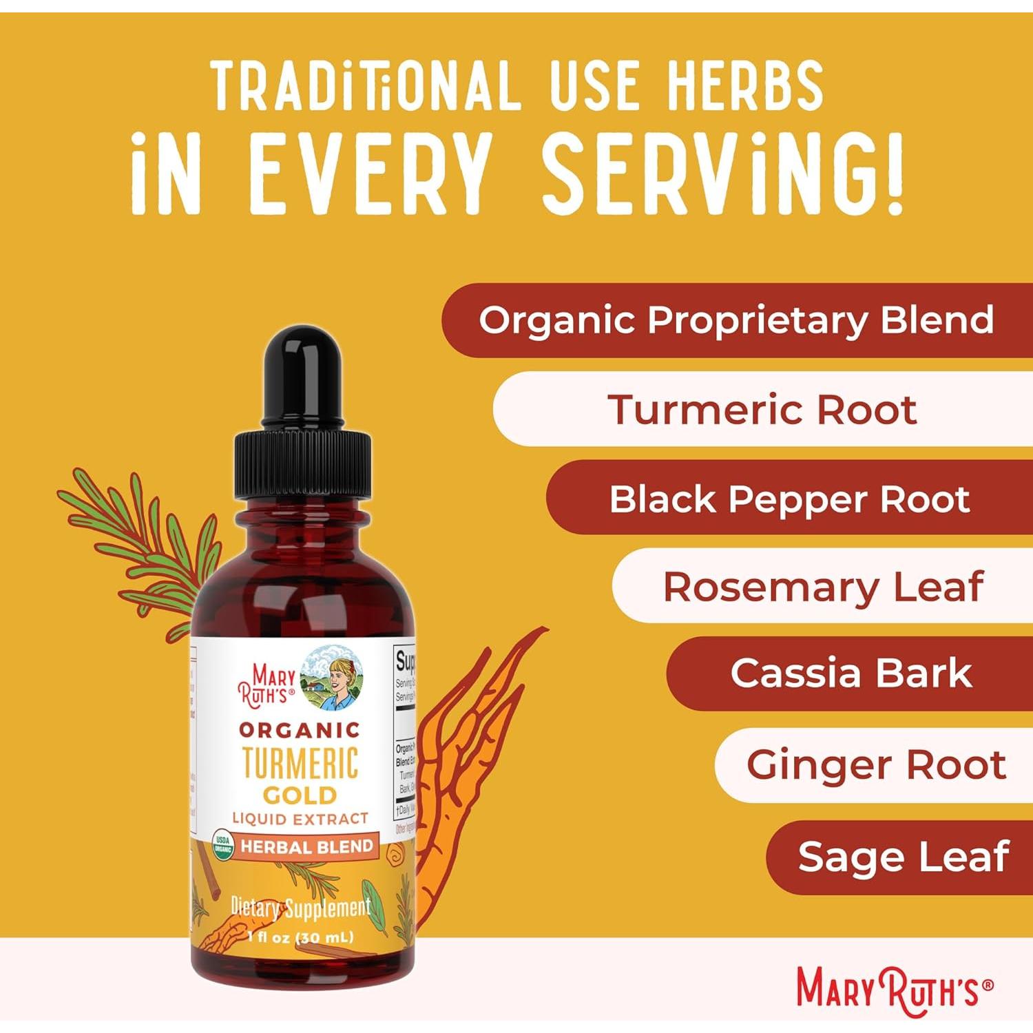 Gotas Líquidas de Cúrcuma Oro Orgánica USDA MaryRuth 30ml