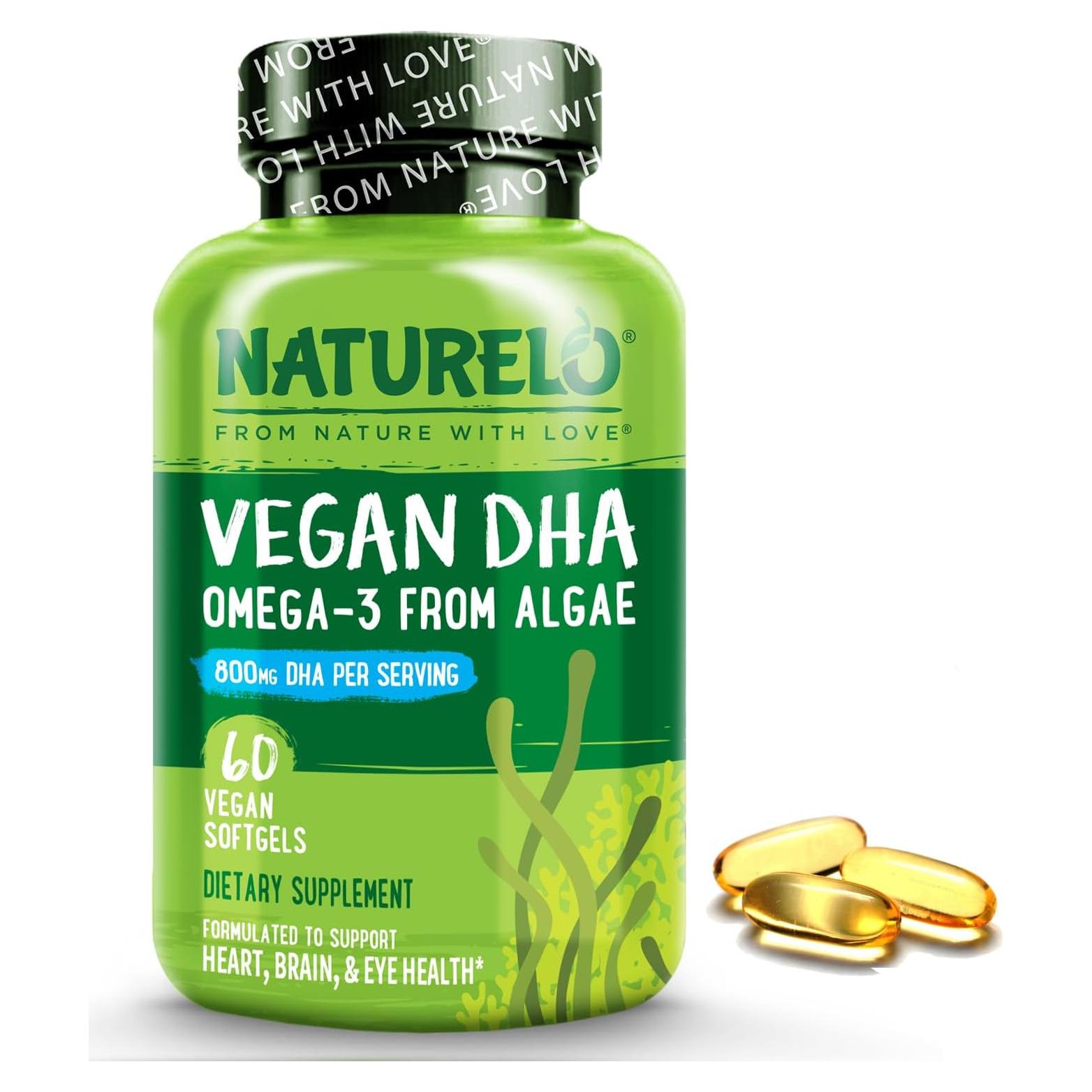 Suplemento DHA Vegano NATURELO - Omega 3 de Algas - 60 Cápsulas