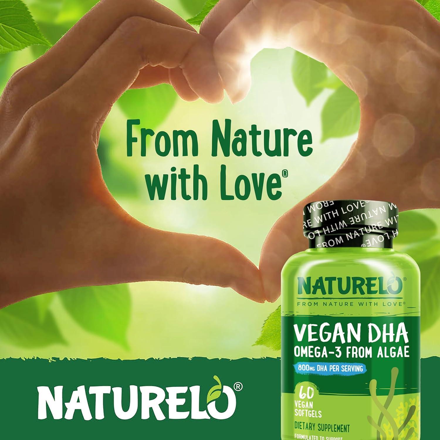 Suplemento DHA Vegano NATURELO - Omega 3 de Algas - 60 Cápsulas