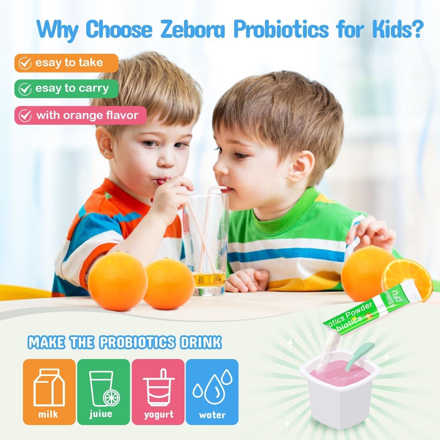 ZEBORA Probioticos y Prebioticos para Niños 3+ 30 Paquetes