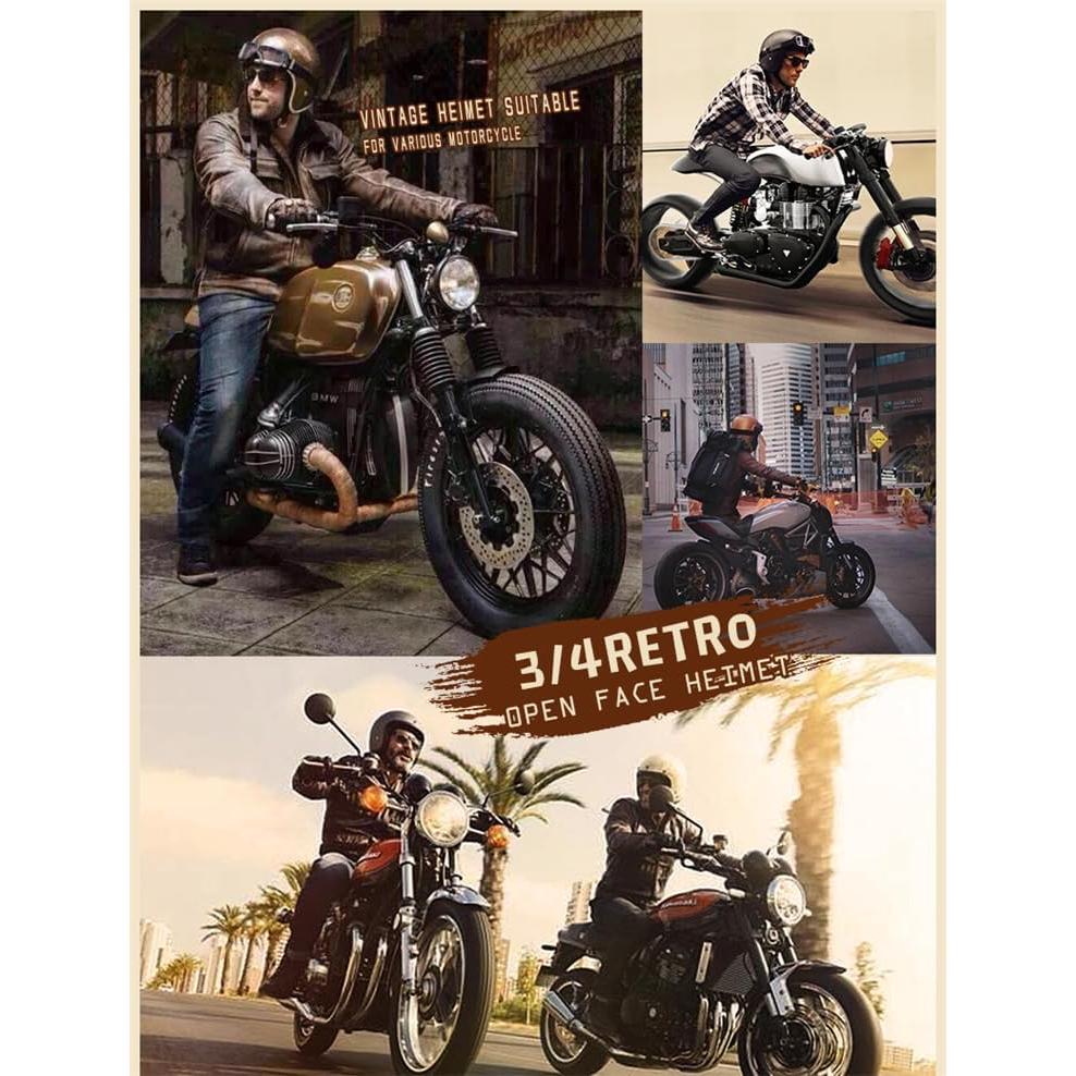 Casco de Motocicleta Abierto GJH 181 Negro Vintage Unisex