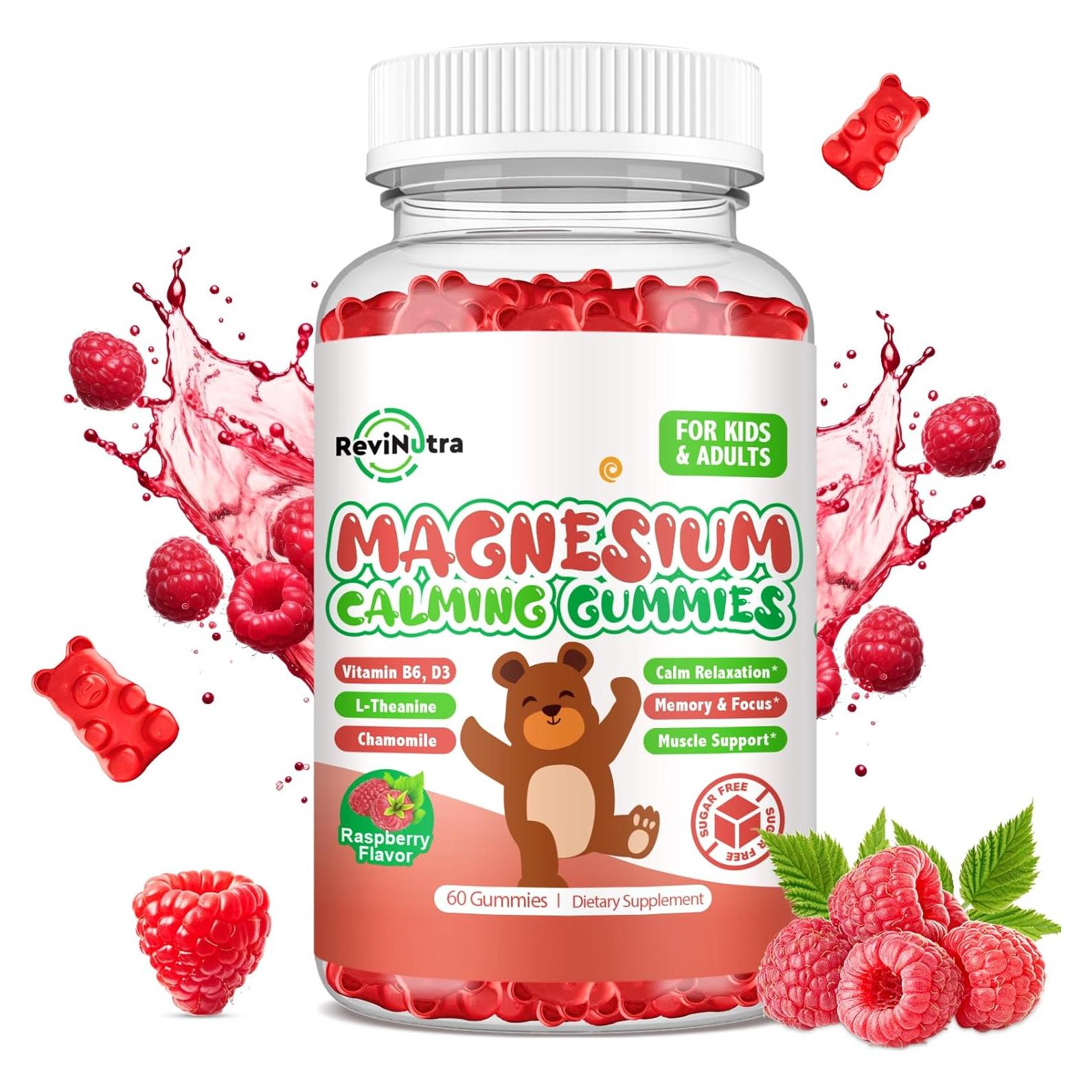 Gomitas de Magnesio Glicinato ReviNutra 60ct Frambuesa Sin Azúcar