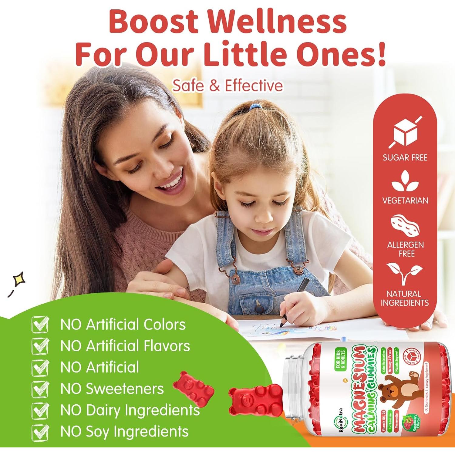 Gomitas de Magnesio Glicinato ReviNutra 60ct Frambuesa Sin Azúcar