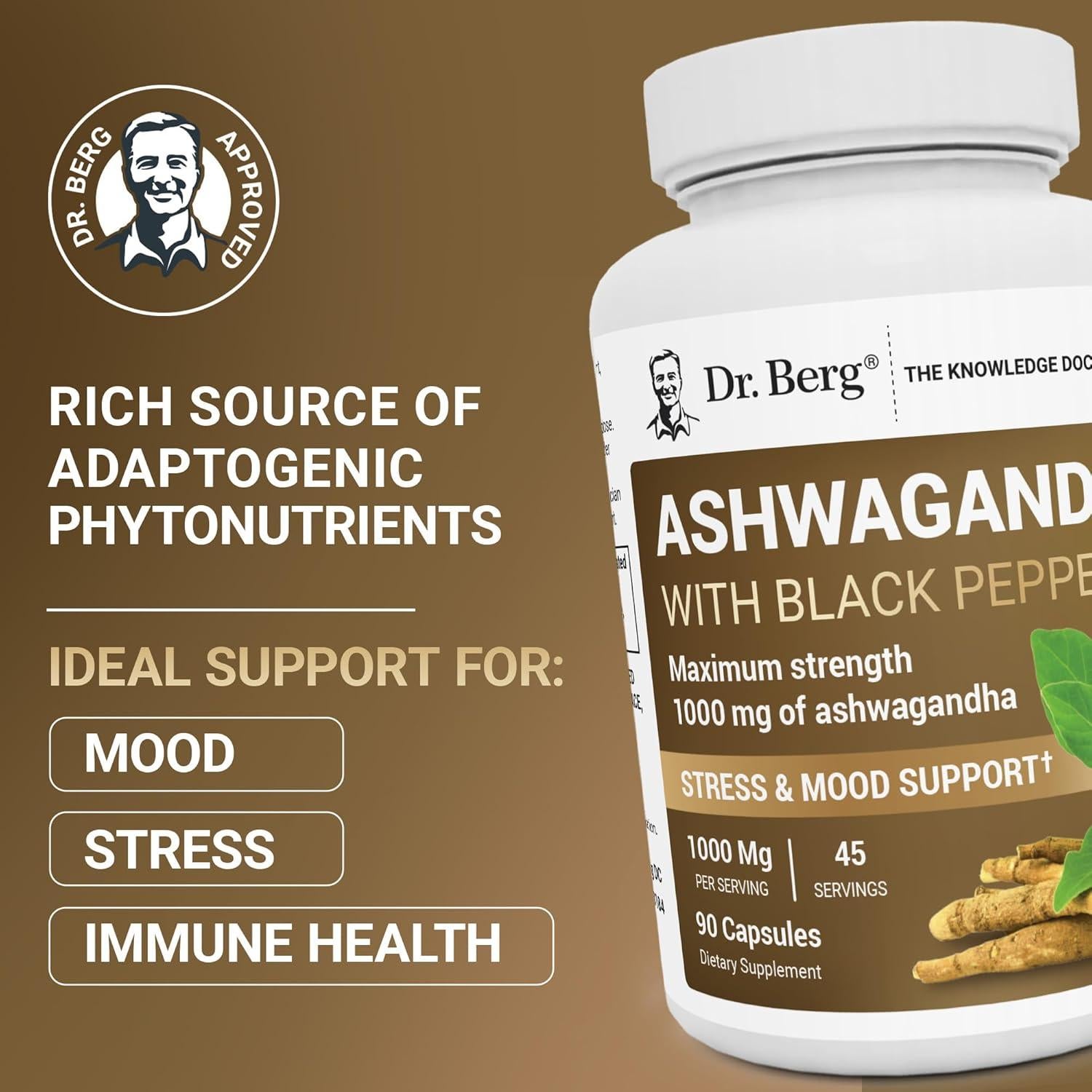 Cápsulas de Ashwagandha Dr. Berg 1000mg con Bioperine - 90 unidades