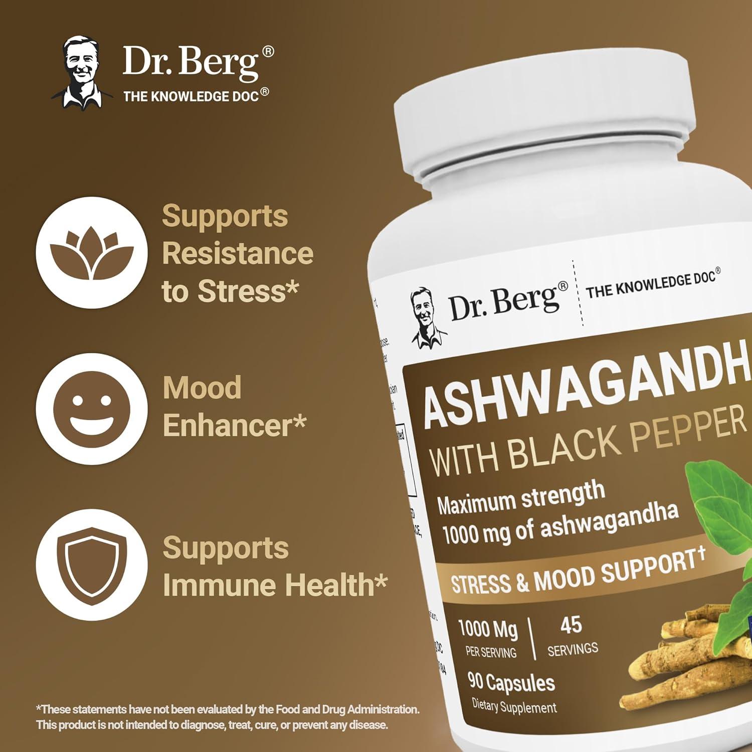 Cápsulas de Ashwagandha Dr. Berg 1000mg con Bioperine - 90 unidades