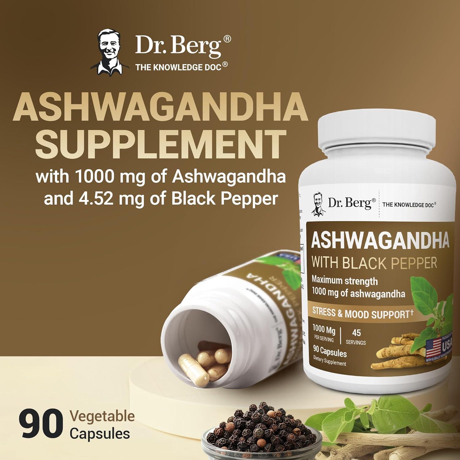 Cápsulas de Ashwagandha Dr. Berg 1000mg con Bioperine - 90 unidades