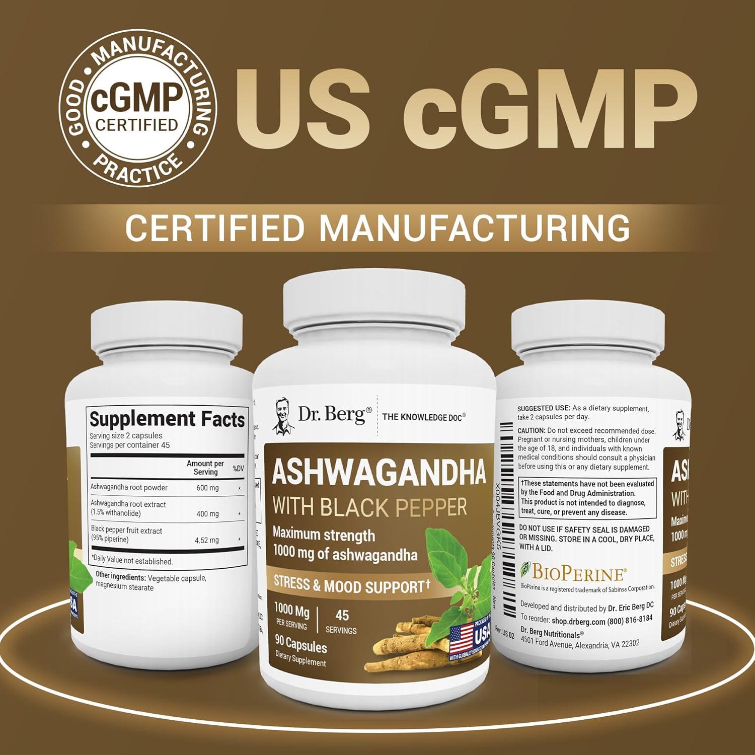 Cápsulas de Ashwagandha Dr. Berg 1000mg con Bioperine - 90 unidades