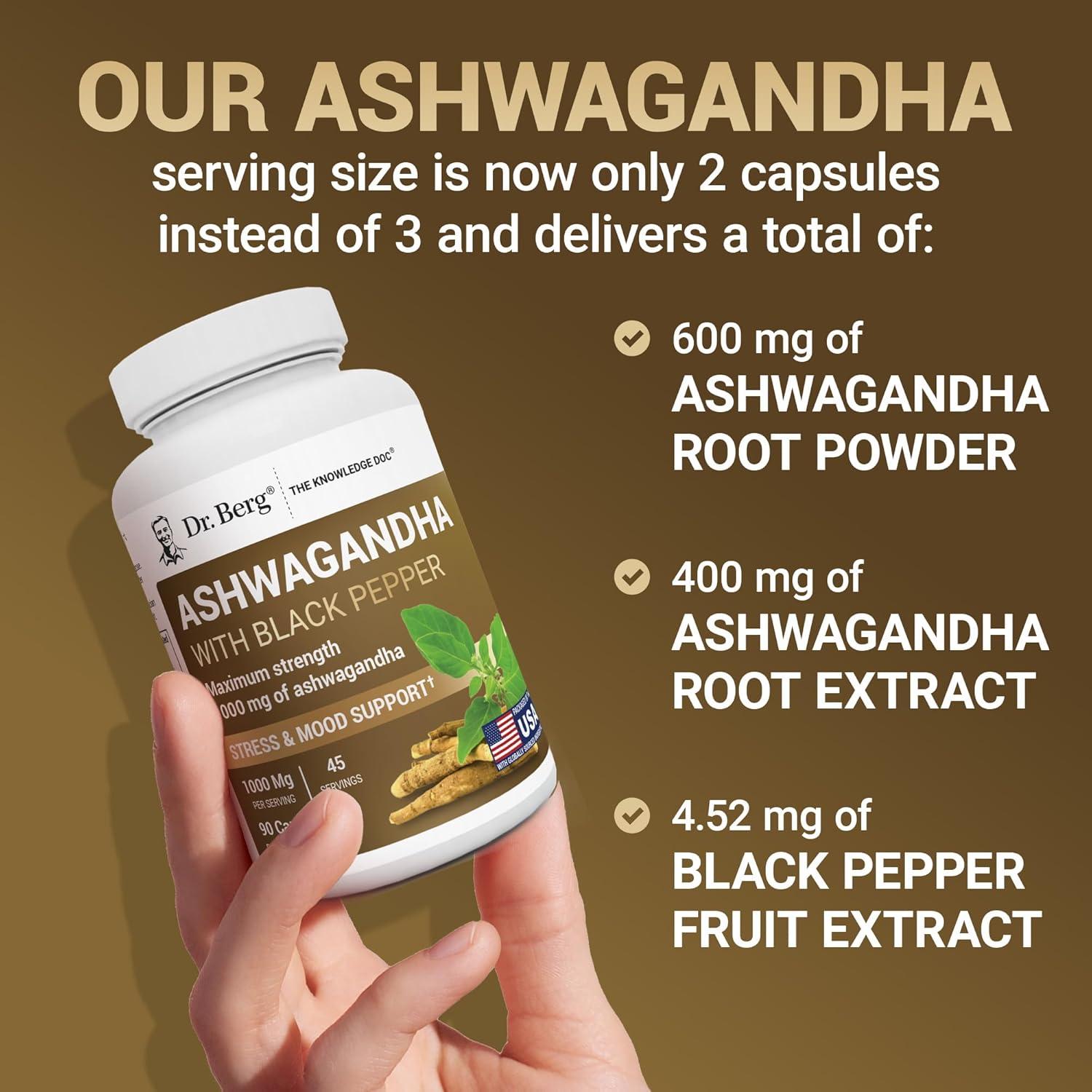 Cápsulas de Ashwagandha Dr. Berg 1000mg con Bioperine - 90 unidades
