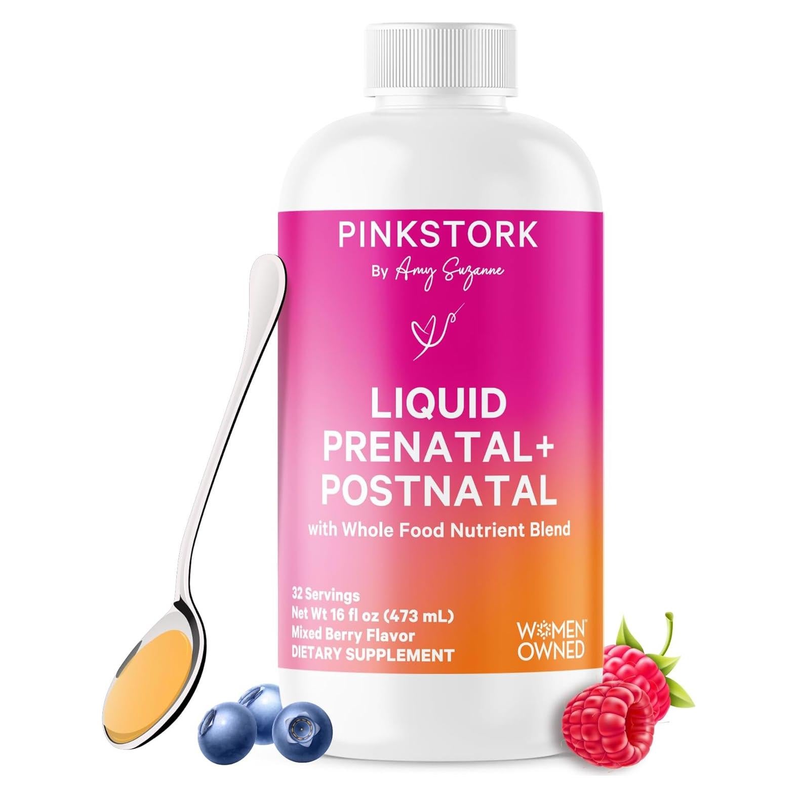 Vitaminas Prenatales Líquidas Pink Stork - 32 Porciones - Sabor Baya