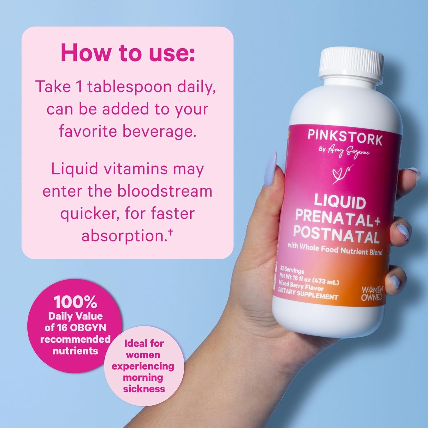 Vitaminas Prenatales Líquidas Pink Stork - 32 Porciones - Sabor Baya