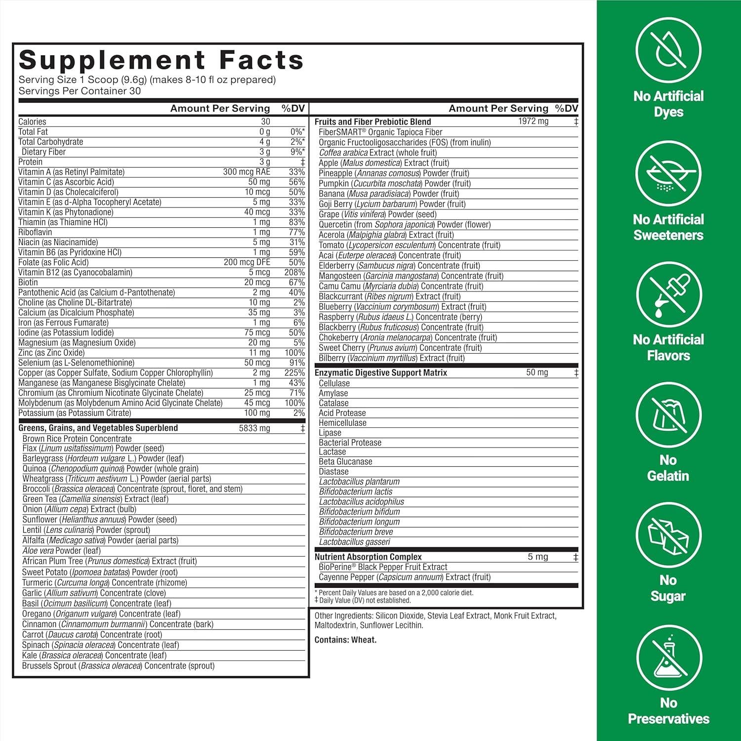 Force Factor Smarter Greens Polvo de Superalimento 30 Porciones
