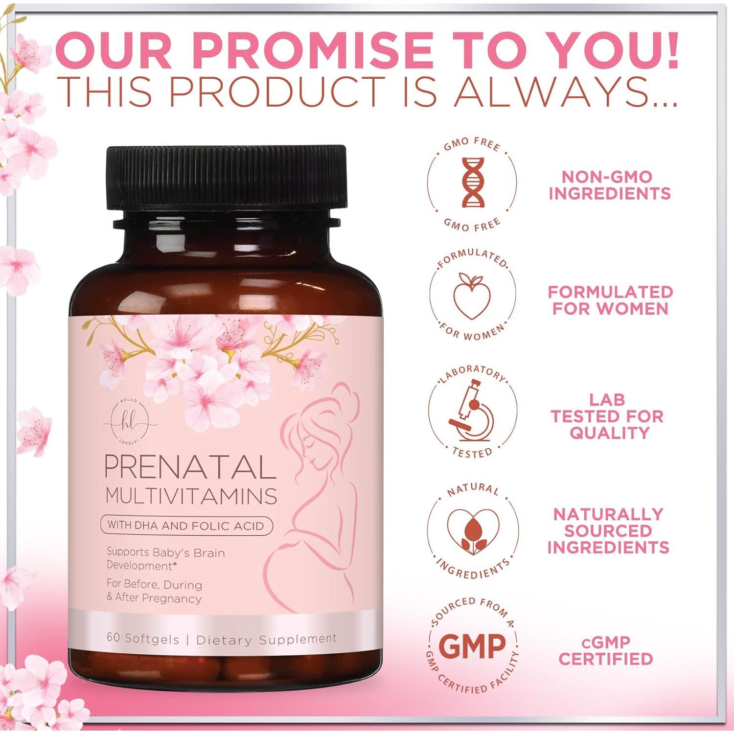 Multivitamínico Prenatal Hello Lovely 60 Softgels DHA Ácido Fólico