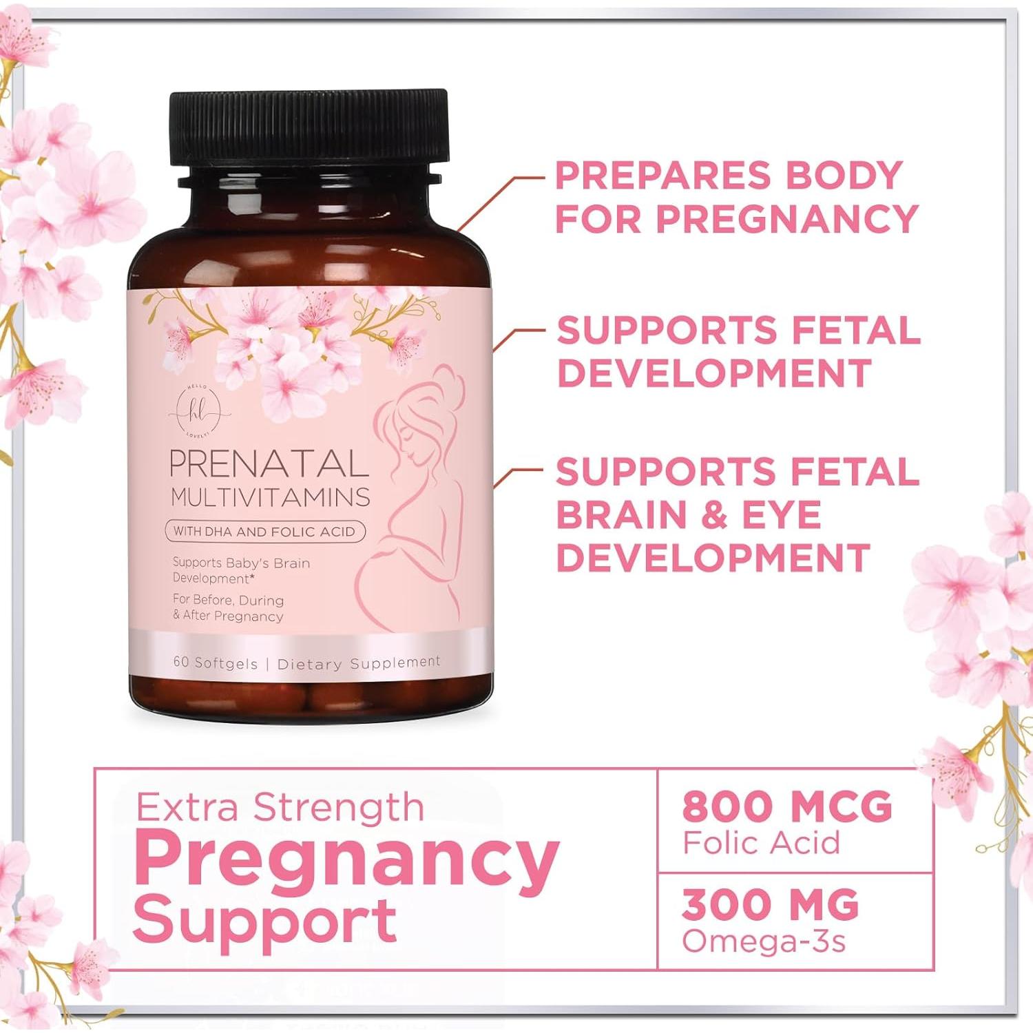 Multivitamínico Prenatal Hello Lovely 60 Softgels DHA Ácido Fólico