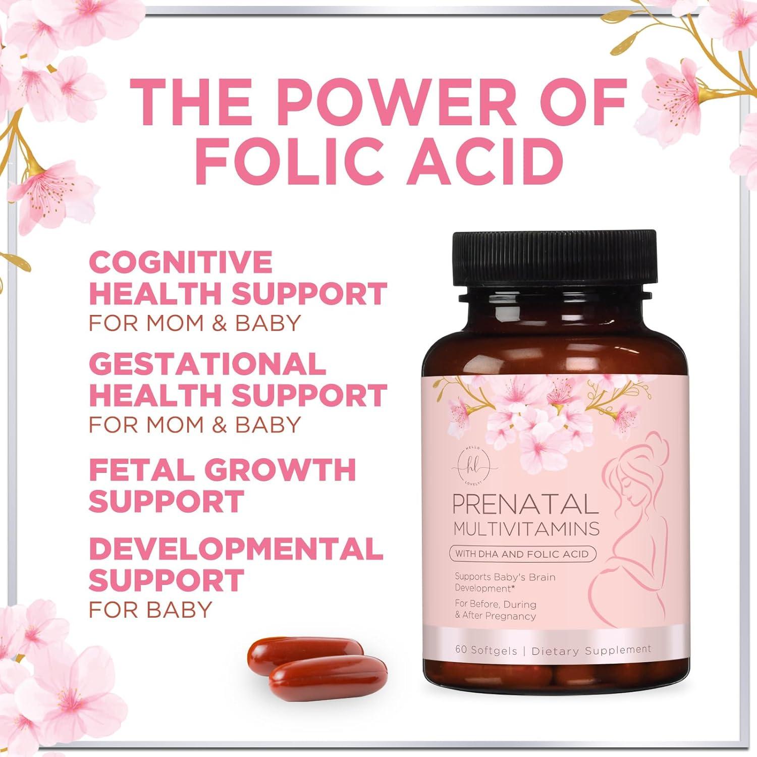 Multivitamínico Prenatal Hello Lovely 60 Softgels DHA Ácido Fólico