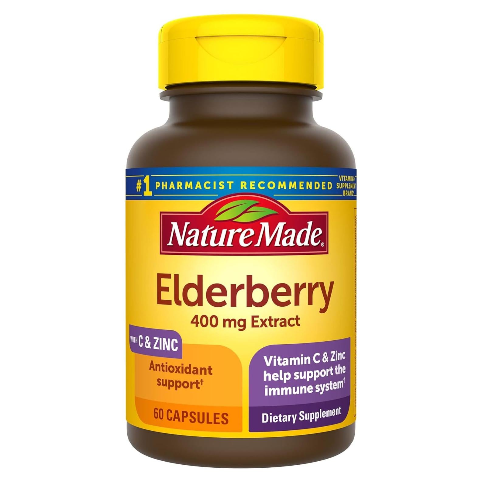 Elderberry Nature Made 400 mg con Vitamina C y Zinc - 60 Cápsulas