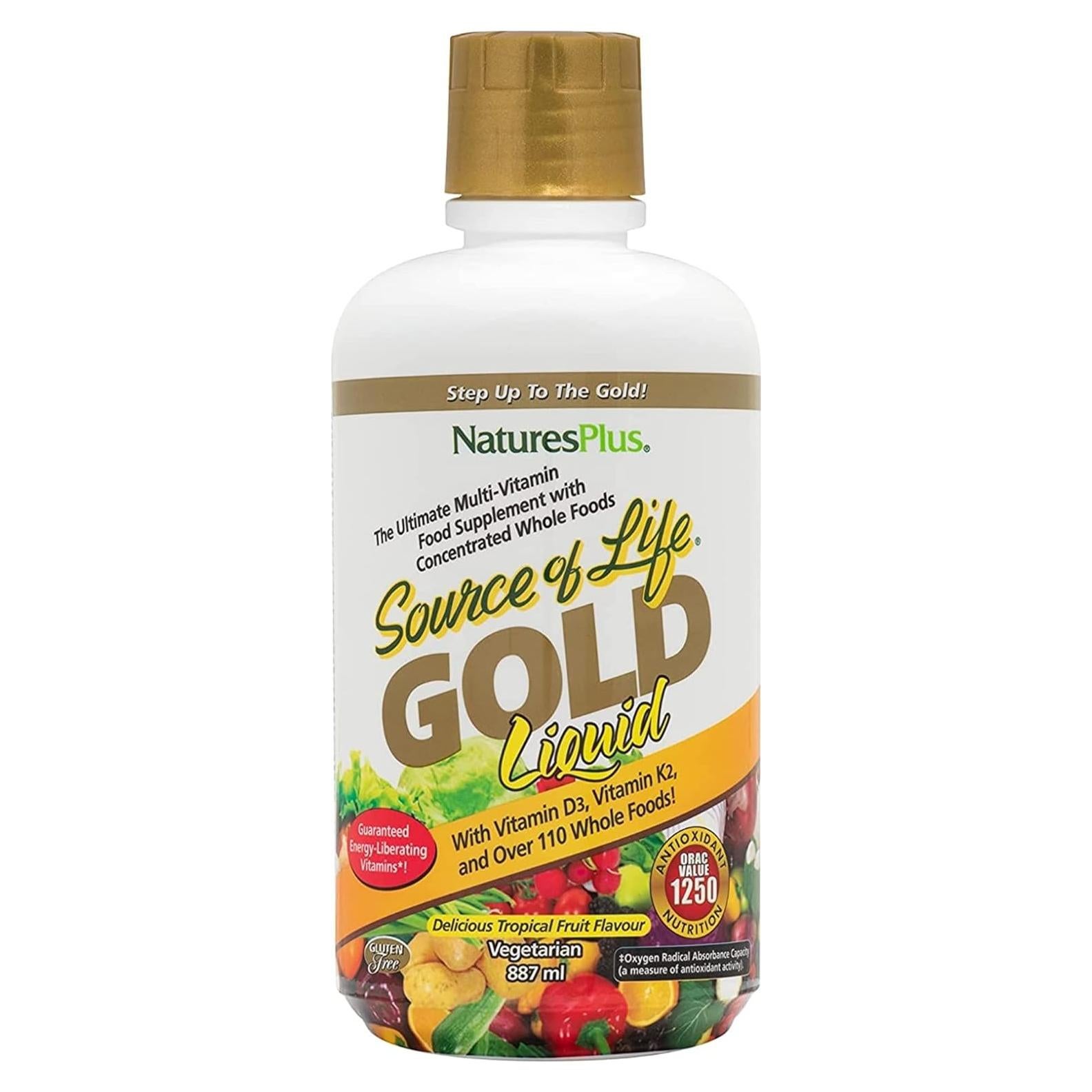 Natures Plus Fuente de Vida Oro Multivitamina Líquida 887 ml - D3, B12, K2
