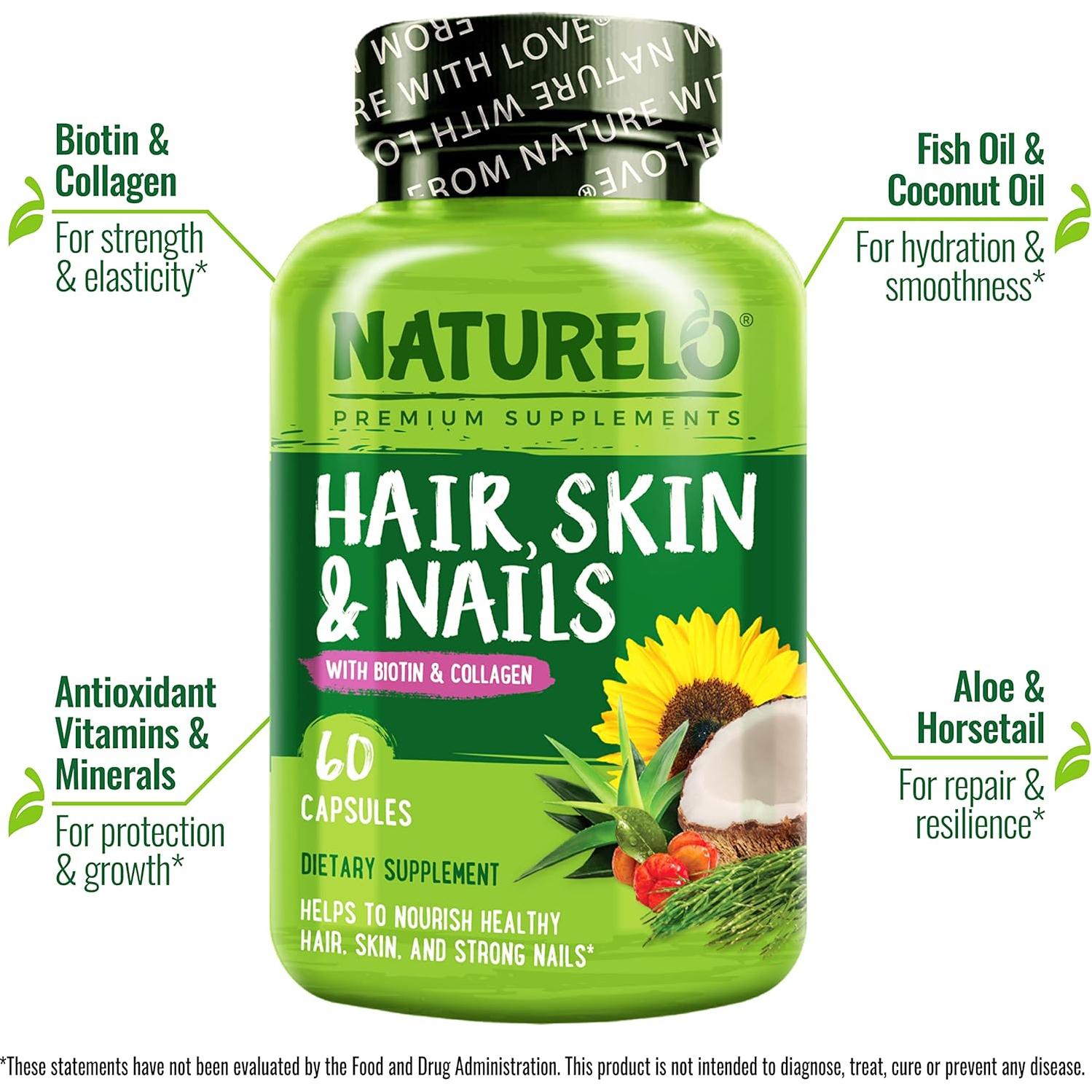 NATURELO Multivitamina para Cabello, Piel y Uñas - 60 Cápsulas