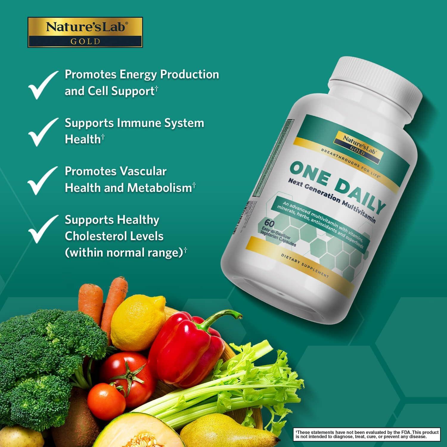 Multivitamina Diaria Oro Nature's Lab - 19 Vitaminas y Minerales - 60 Cápsulas
