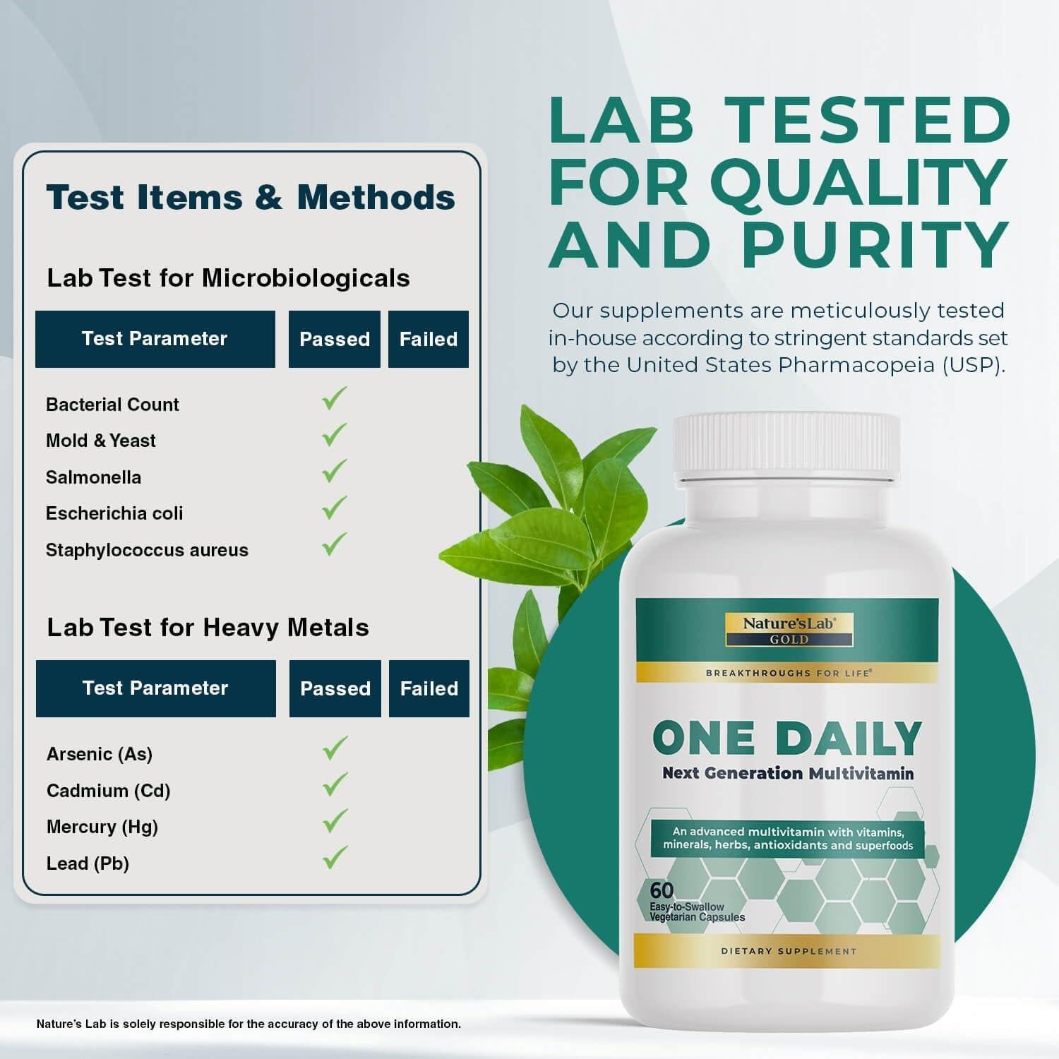 Multivitamina Diaria Oro Nature's Lab - 19 Vitaminas y Minerales - 60 Cápsulas