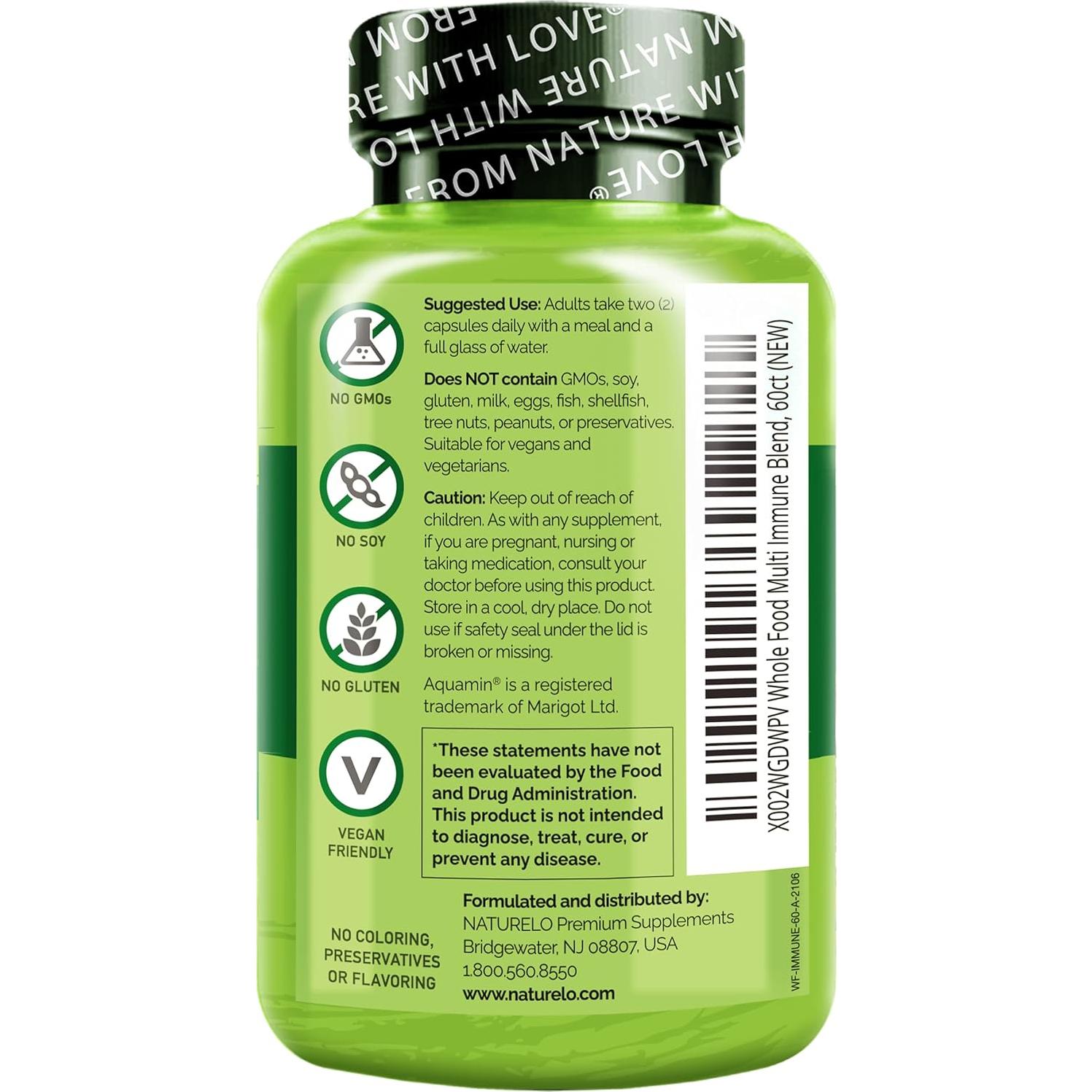 Multivitamina NATURELO 60 Cápsulas Veganas + Soporte Inmunológico