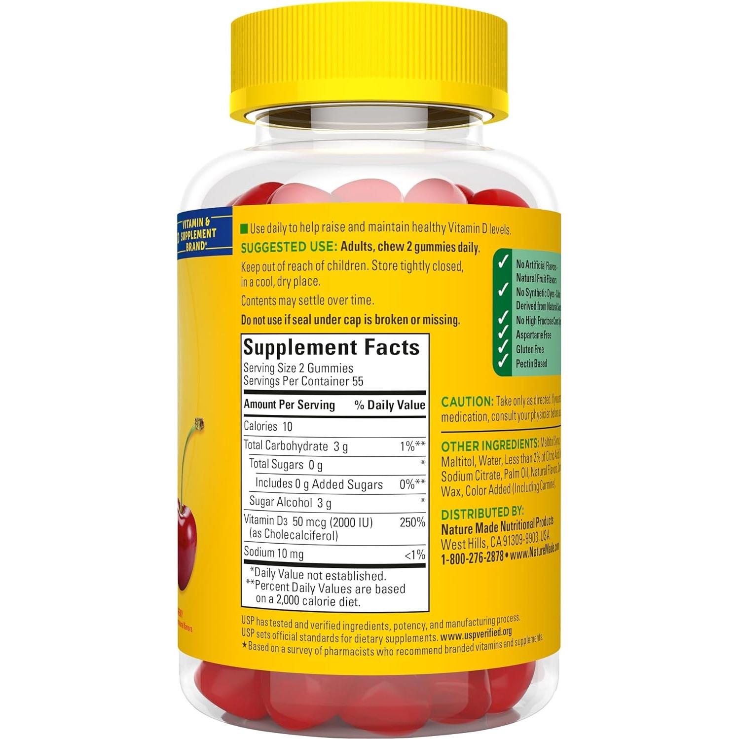Gominolas de Vitamina D3 Sin Azúcar Nature Made 2000 IU 110 Unidades