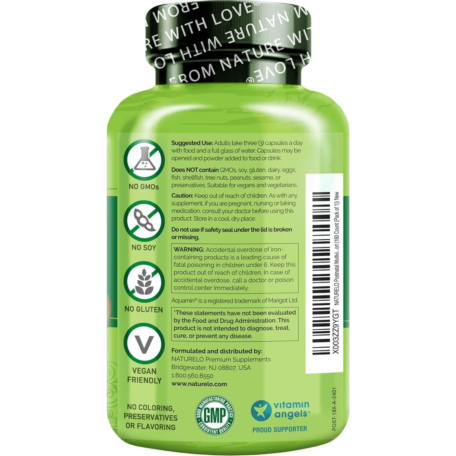 NATURELO Multivitamina Postnatal 180 Cápsulas - Suplemento para Lactancia