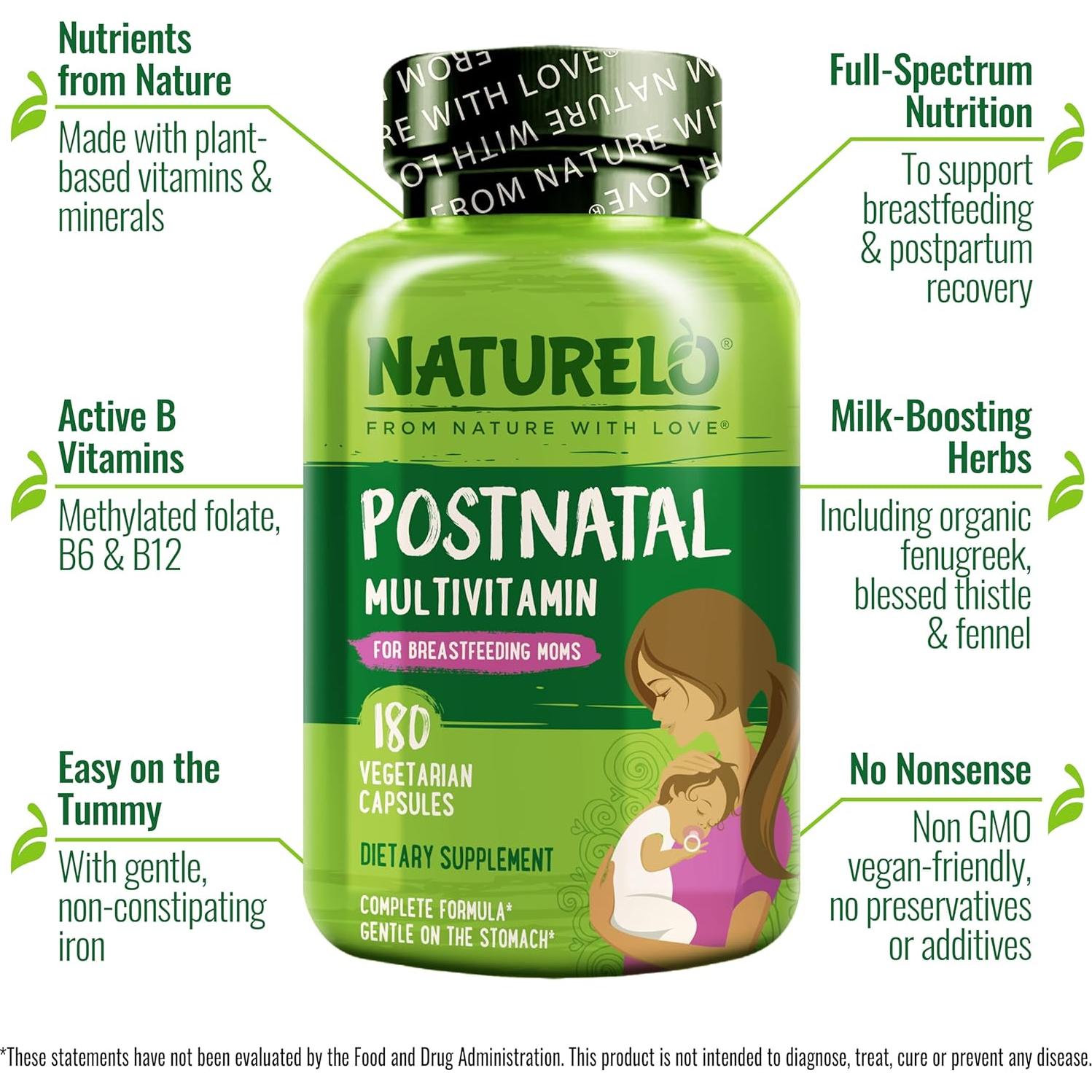 NATURELO Multivitamina Postnatal 180 Cápsulas - Suplemento para Lactancia