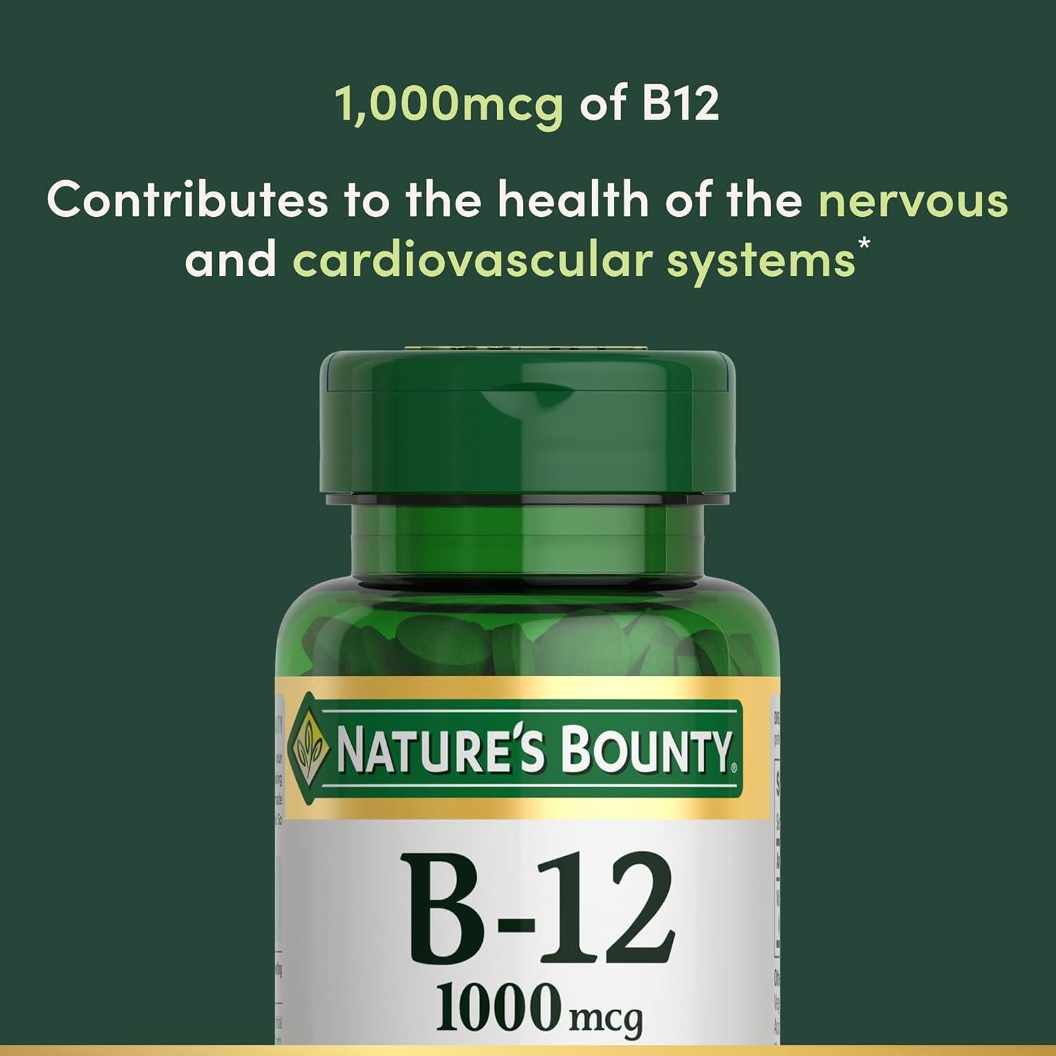Suplemento de Vitamina B12 Nature's Bounty 1000 mcg 200 Tabletas