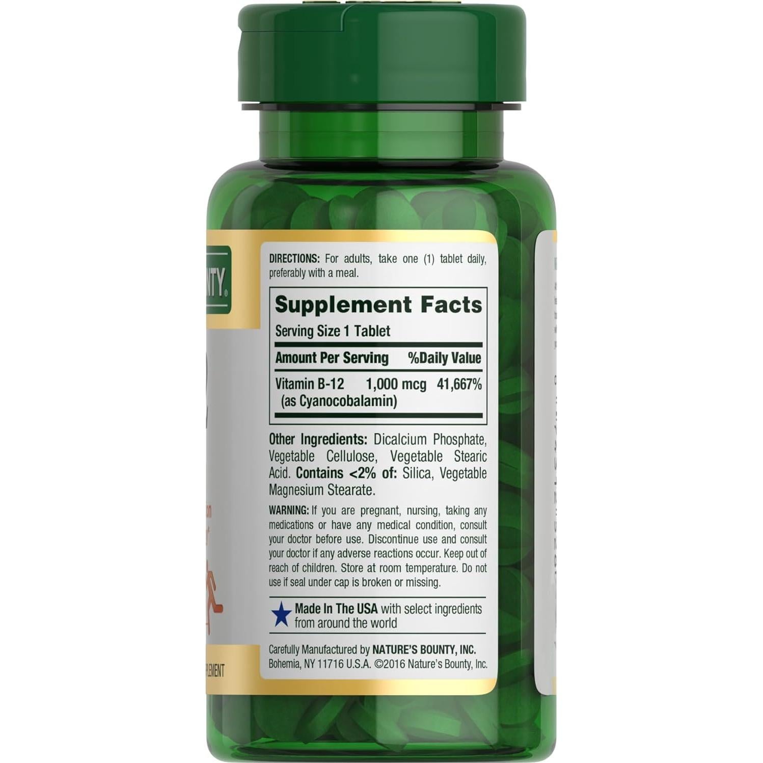 Suplemento de Vitamina B12 Nature's Bounty 1000 mcg 200 Tabletas