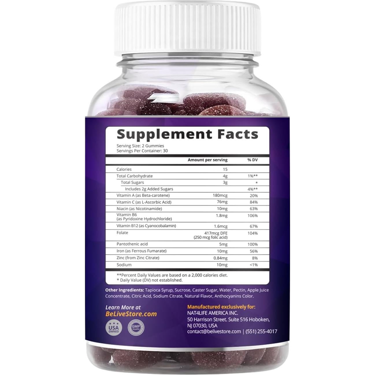 Gomas de Hierro BeLive - Suplemento Multivitamínico Vegano 113g