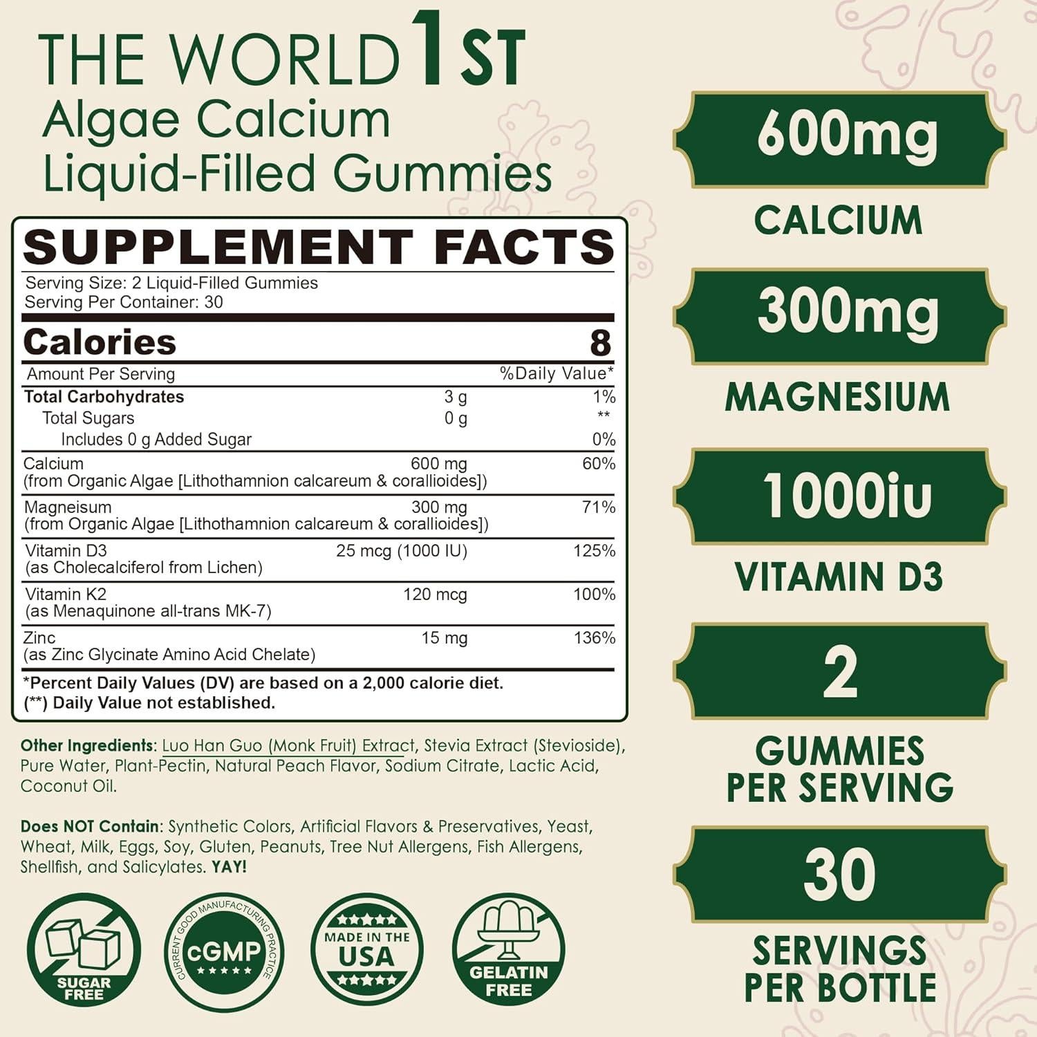 Gomitas de Calcio LILICARE 600mg con Vitamina D3 K2 - 60 Unidades