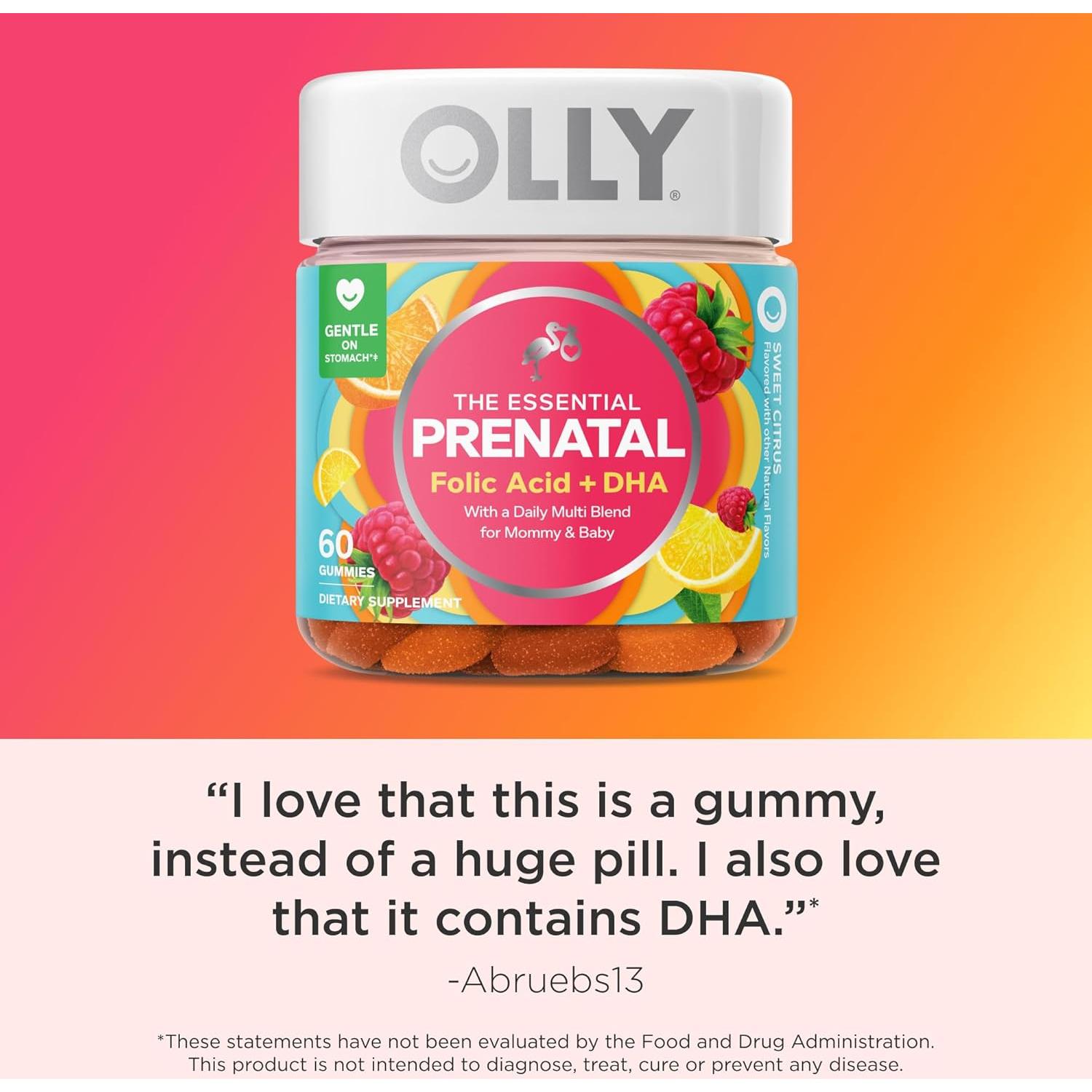 Gomitas Prenatales OLLY 60 Unidades Ácido Fólico DHA Sabor Frambuesa