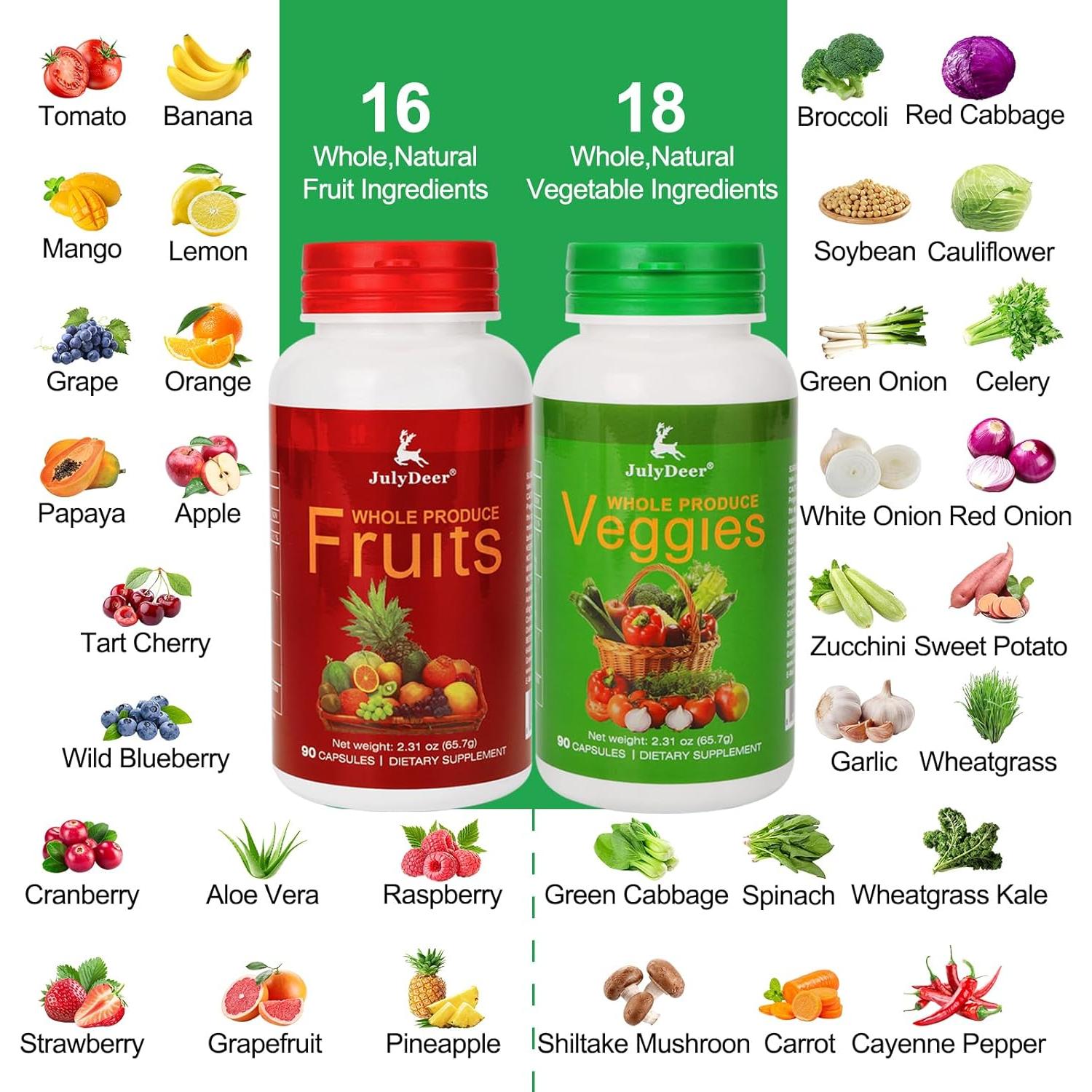 Suplemento Natural de Frutas y Verduras JulyDeer - 180 Cápsulas
