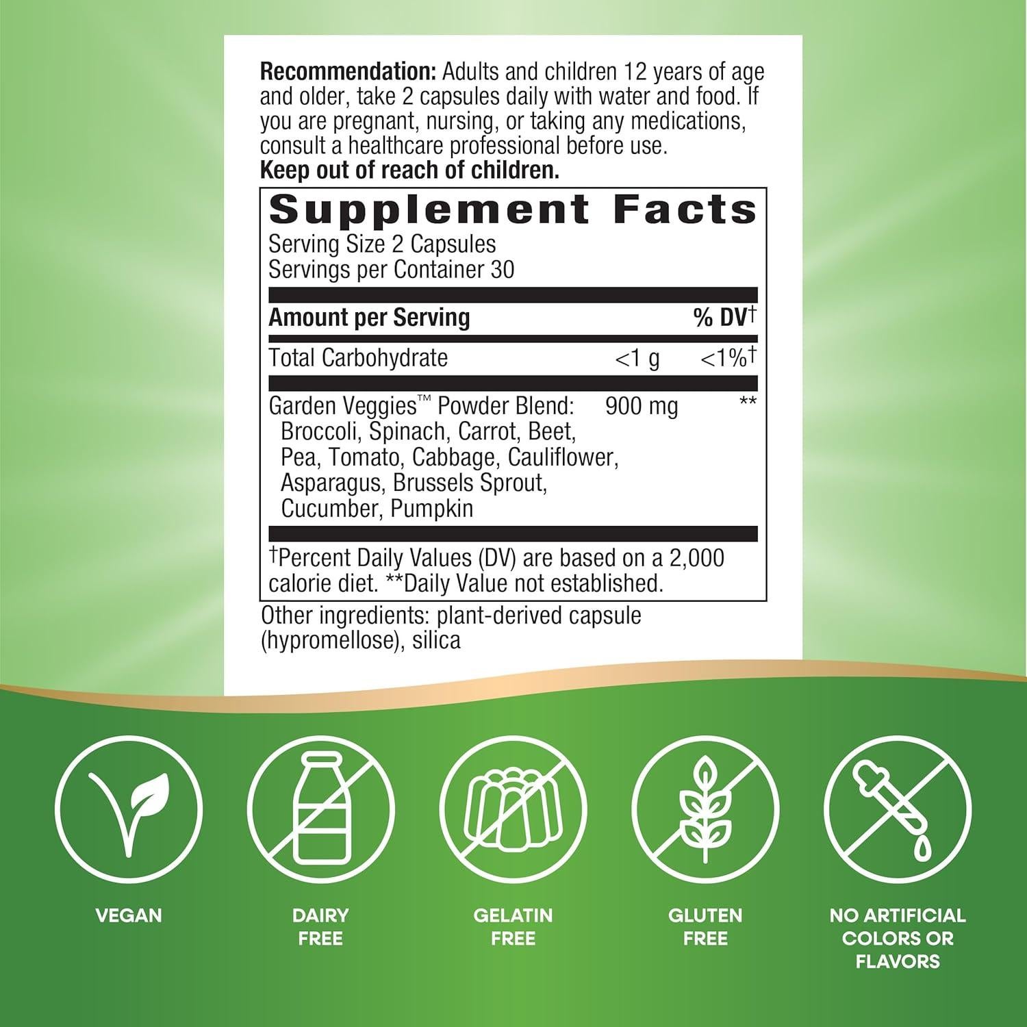 Cápsulas Veganas de Verduras Nature's Way, 60 Unidades, 900 mg