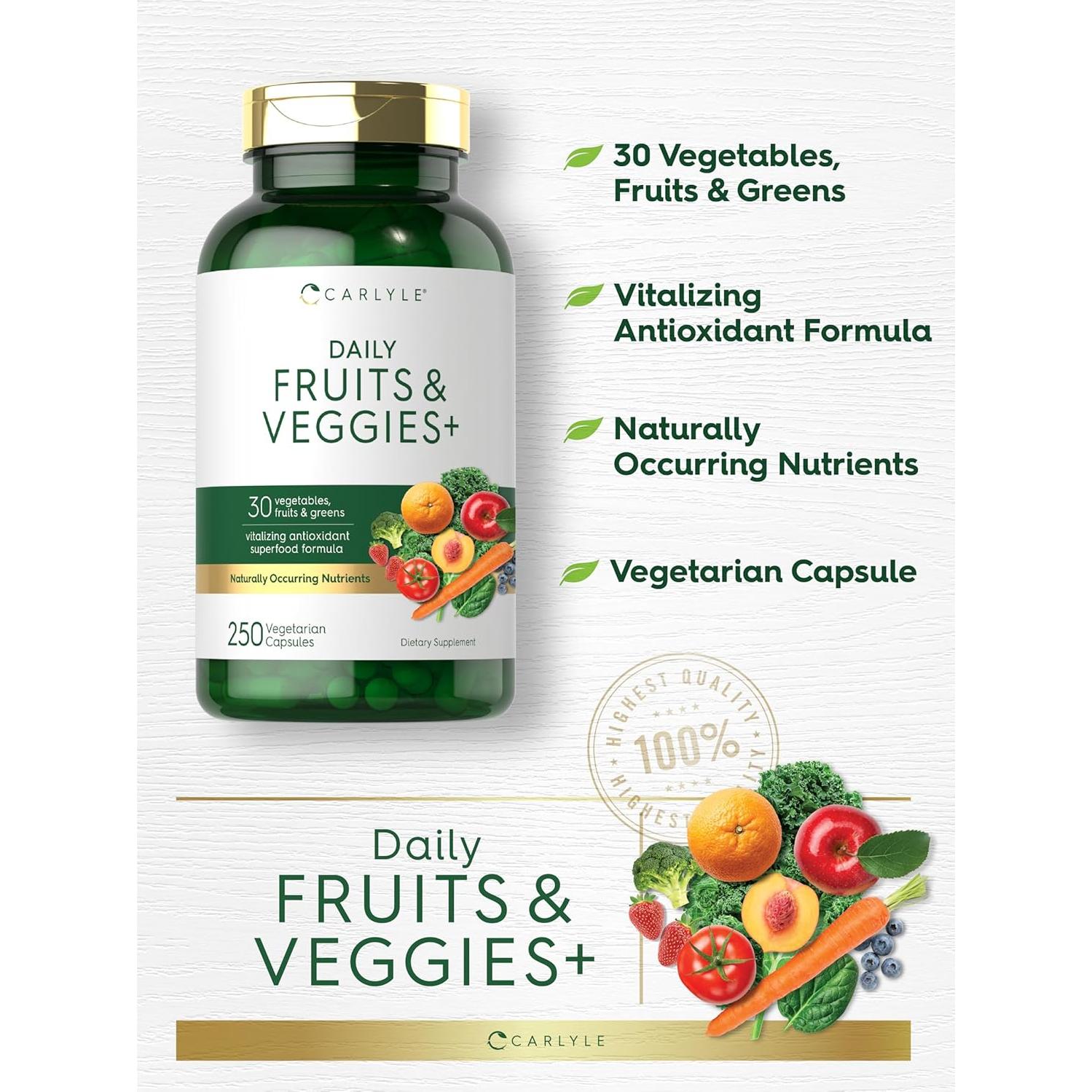 Suplemento de Frutas y Verduras Carlyle | 250 Cápsulas | Antioxidantes