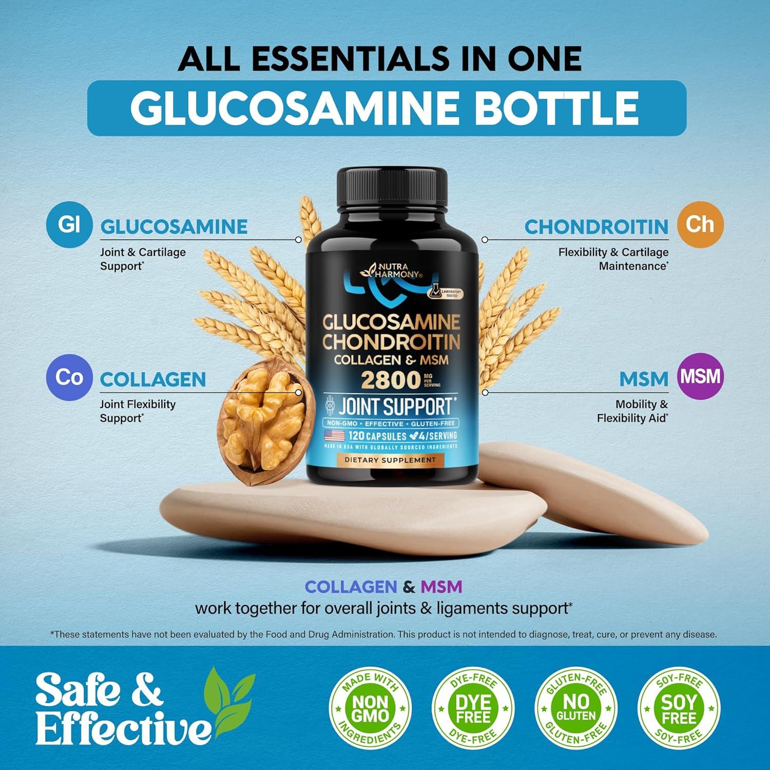 Suplemento Articular Glucosamina Condroitina NUTRA HARMONY 2800 mg 120 Cápsulas