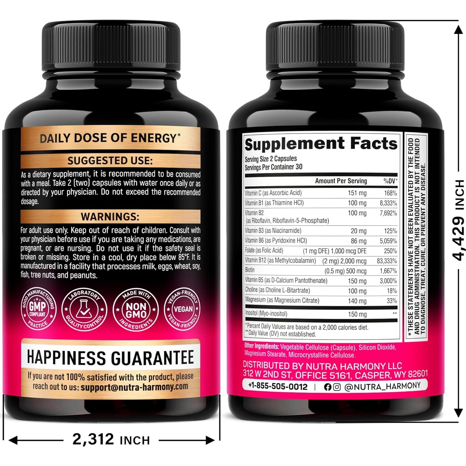 Complejo de Vitamina B Nutra Harmony 60 Cápsulas Veganas