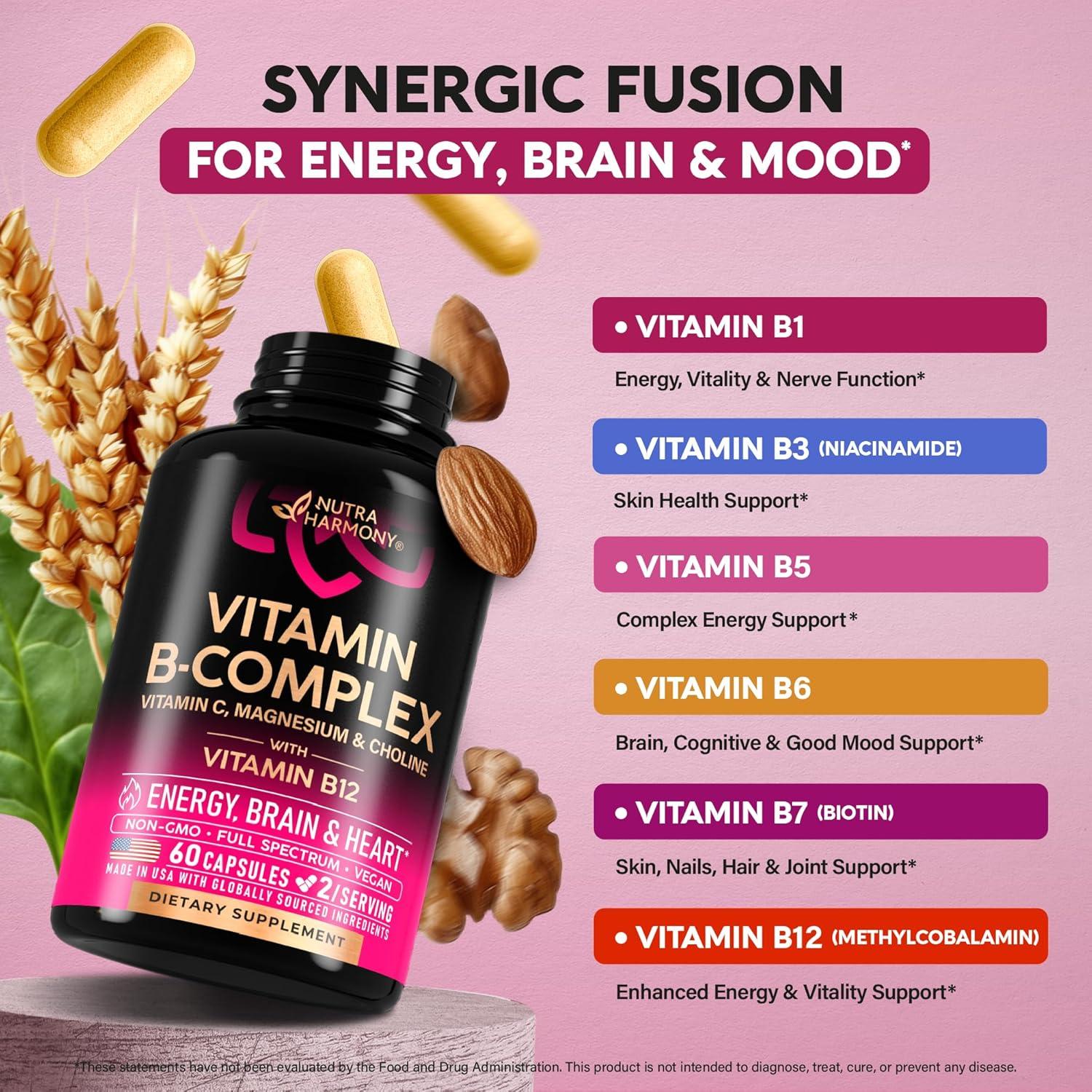 Complejo de Vitamina B Nutra Harmony 60 Cápsulas Veganas