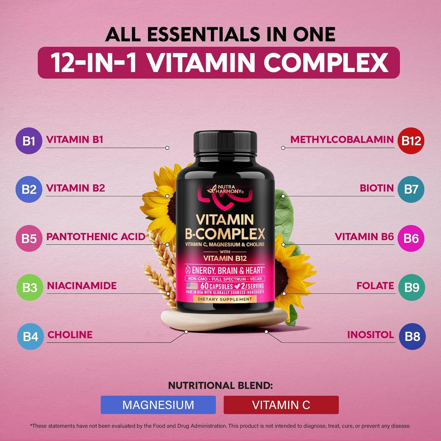 Complejo de Vitamina B Nutra Harmony 60 Cápsulas Veganas