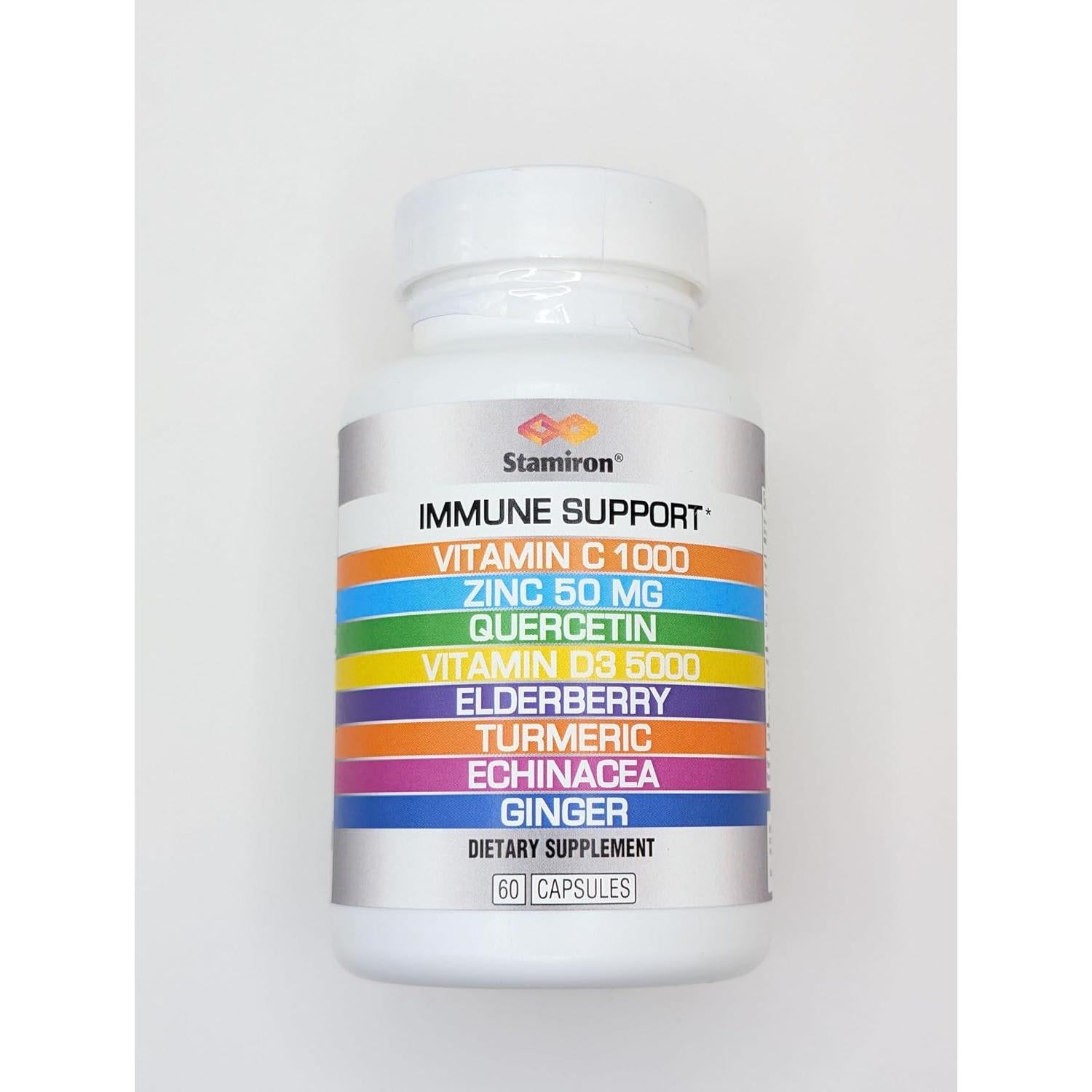 Suplemento Inmunológico 8 en 1 Stamiron - Vitamina C 1000mg, D3 5000UI, Zinc, Quercetina