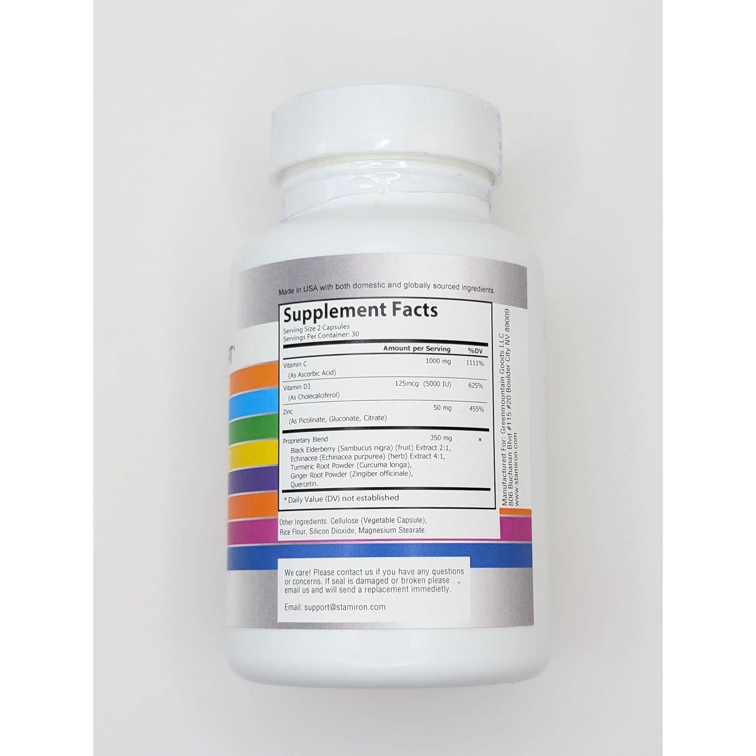 Suplemento Inmunológico 8 en 1 Stamiron - Vitamina C 1000mg, D3 5000UI, Zinc, Quercetina