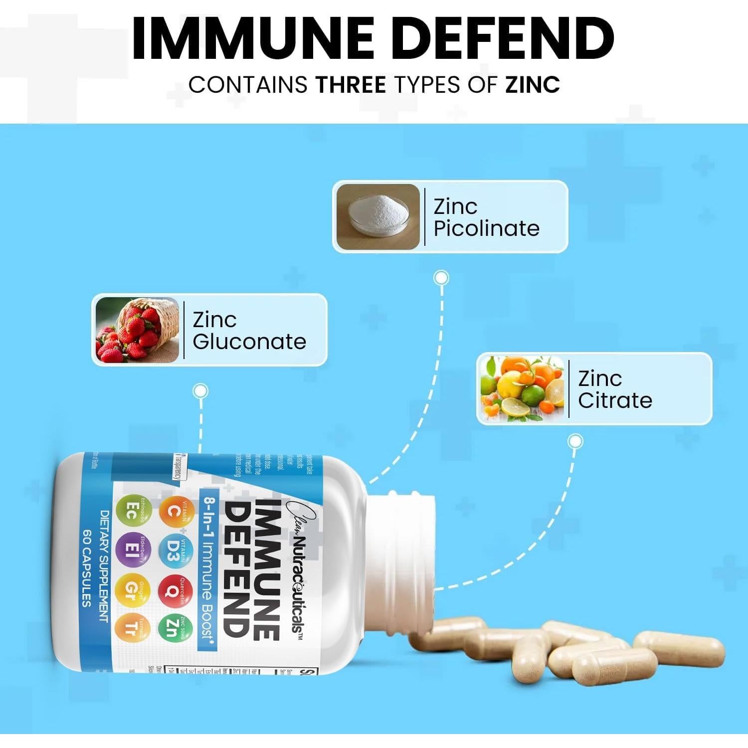 Suplemento Inmunológico Clean Nutraceuticals 8 en 1 con Zinc 50mg