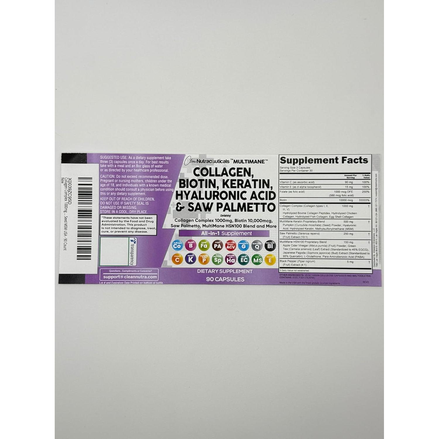 Píldoras de Colágeno Clean Nutraceuticals 1000mg 90 Cápsulas