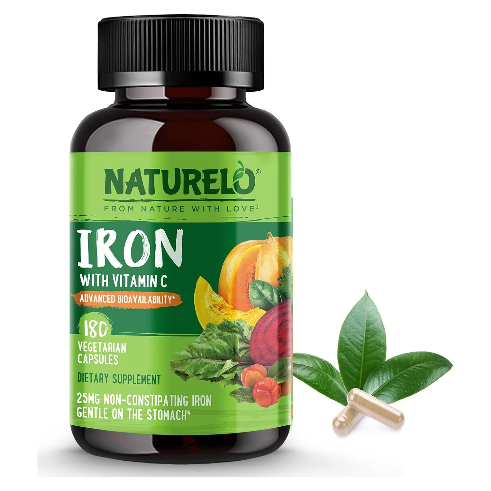 Suplemento de Hierro Vegano NATURELO 180 Cápsulas con Vitamina C