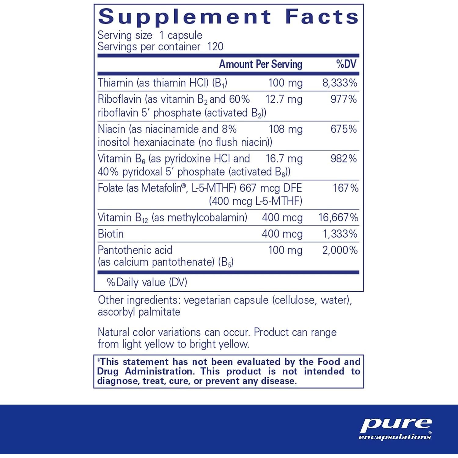 Suplemento de Vitaminas B Pure Encapsulations 120 Cápsulas