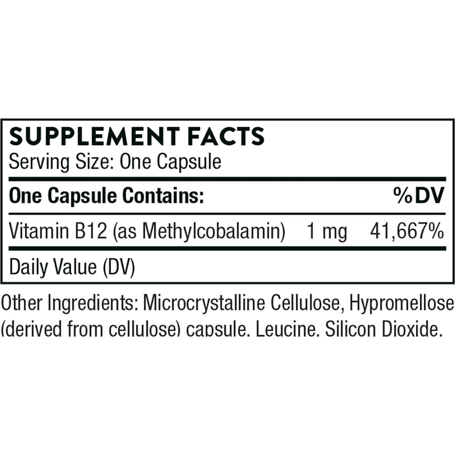 Vitamina B12 Metilcobalamina Thorne 60 Cápsulas - Salud Corazón y Nervios
